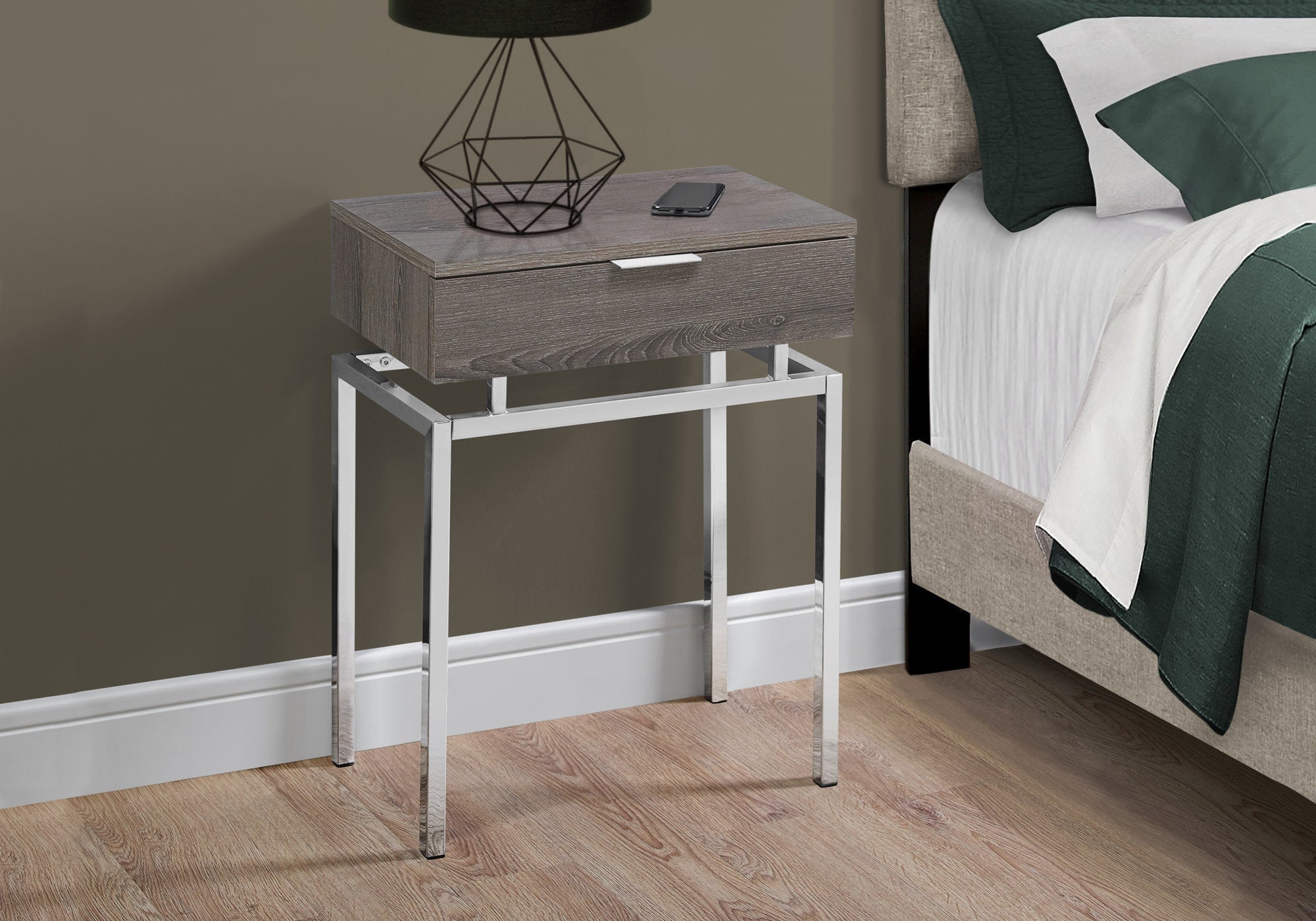 Accent Table - 24H / Dark Taupe / Chrome Metal