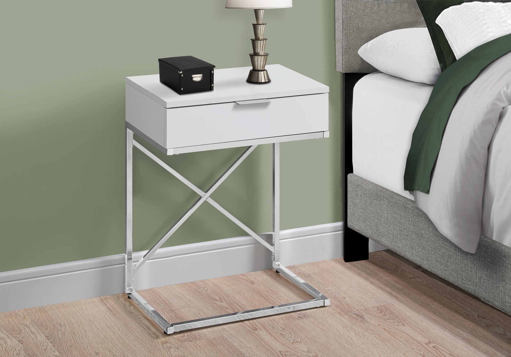 Accent Table - 24H / Glossy White / Chrome Metal