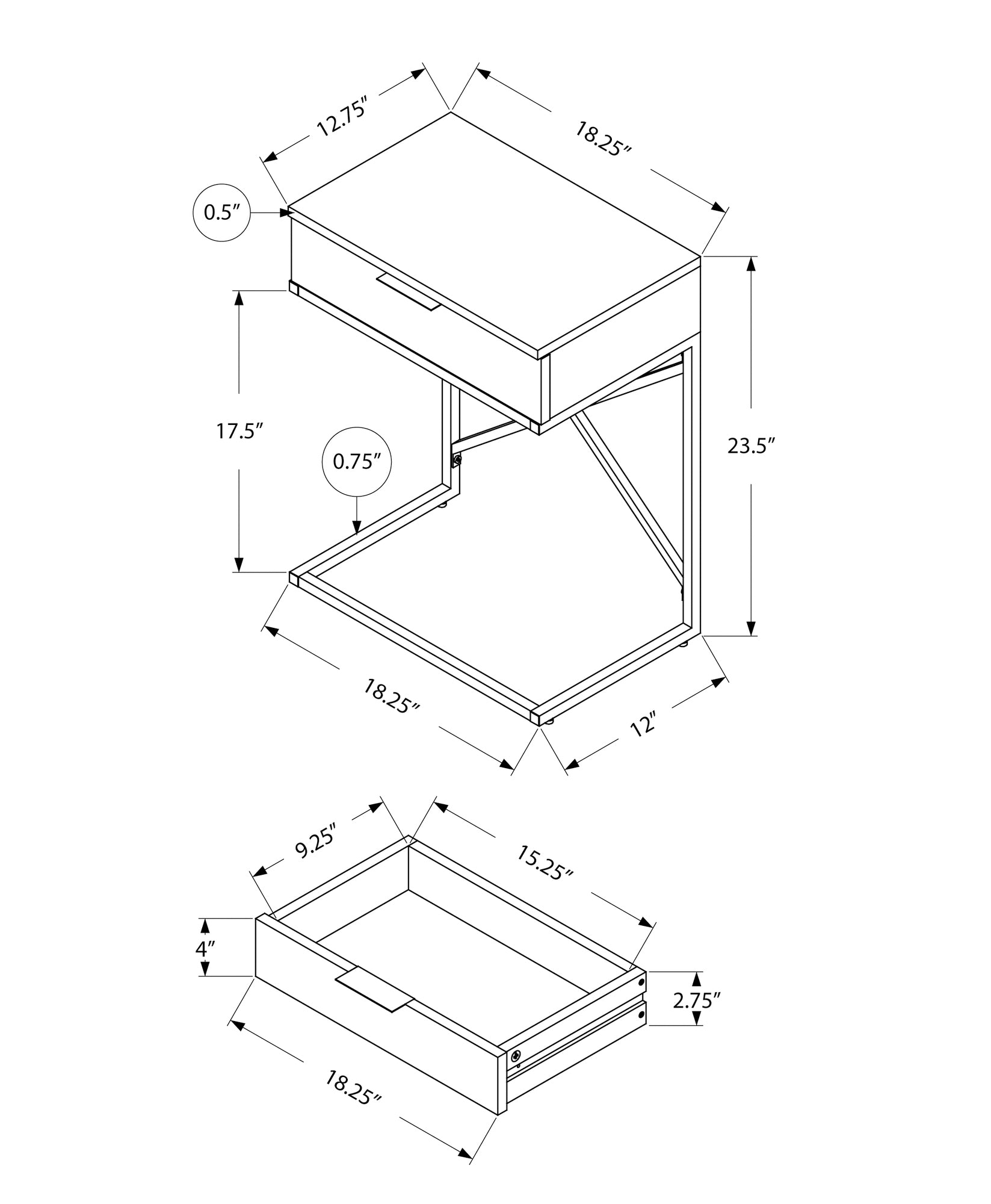 Accent Table - 24H / Glossy White / Chrome Metal