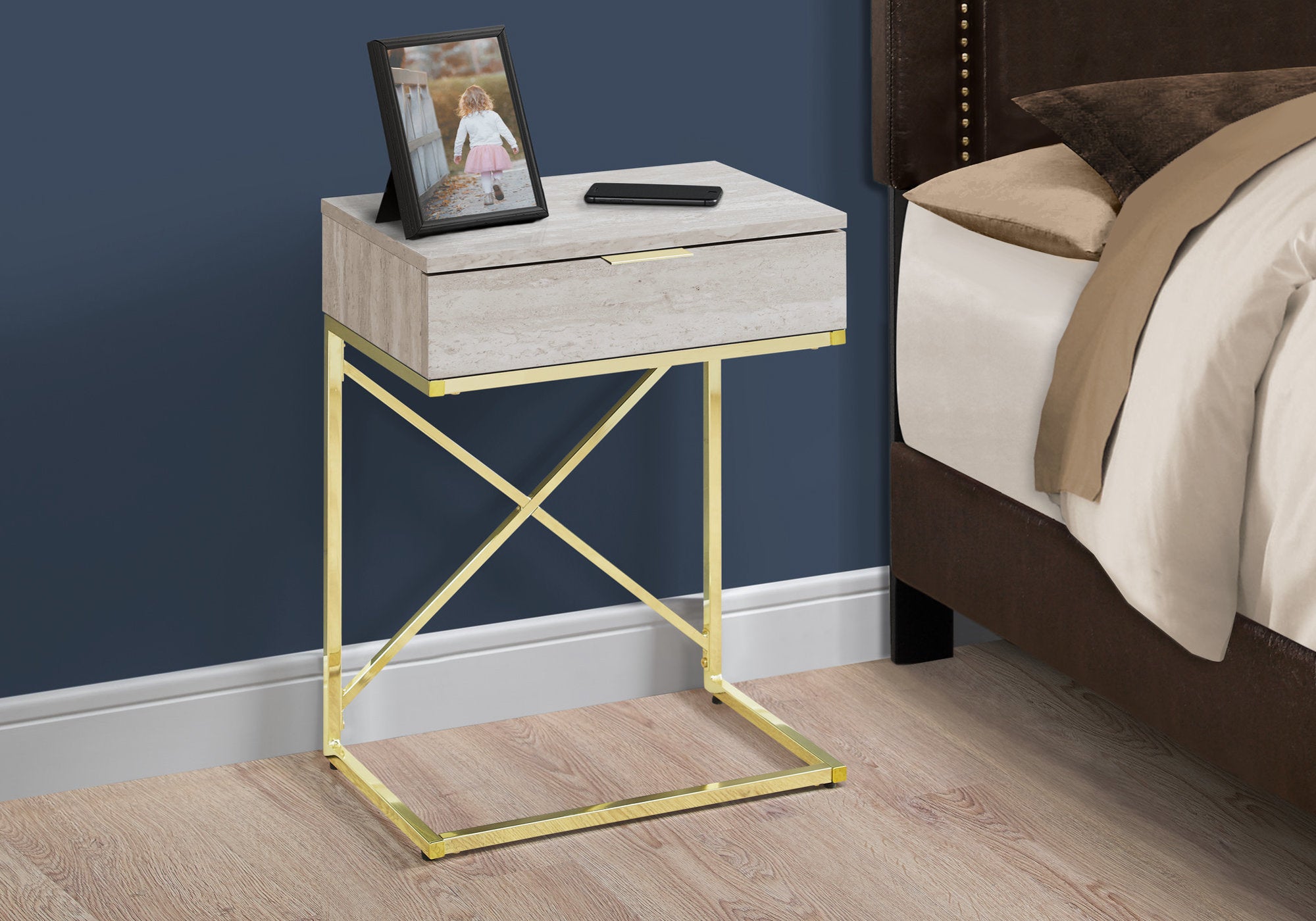 Accent Table - 24H / Beige Marble / Gold Metal