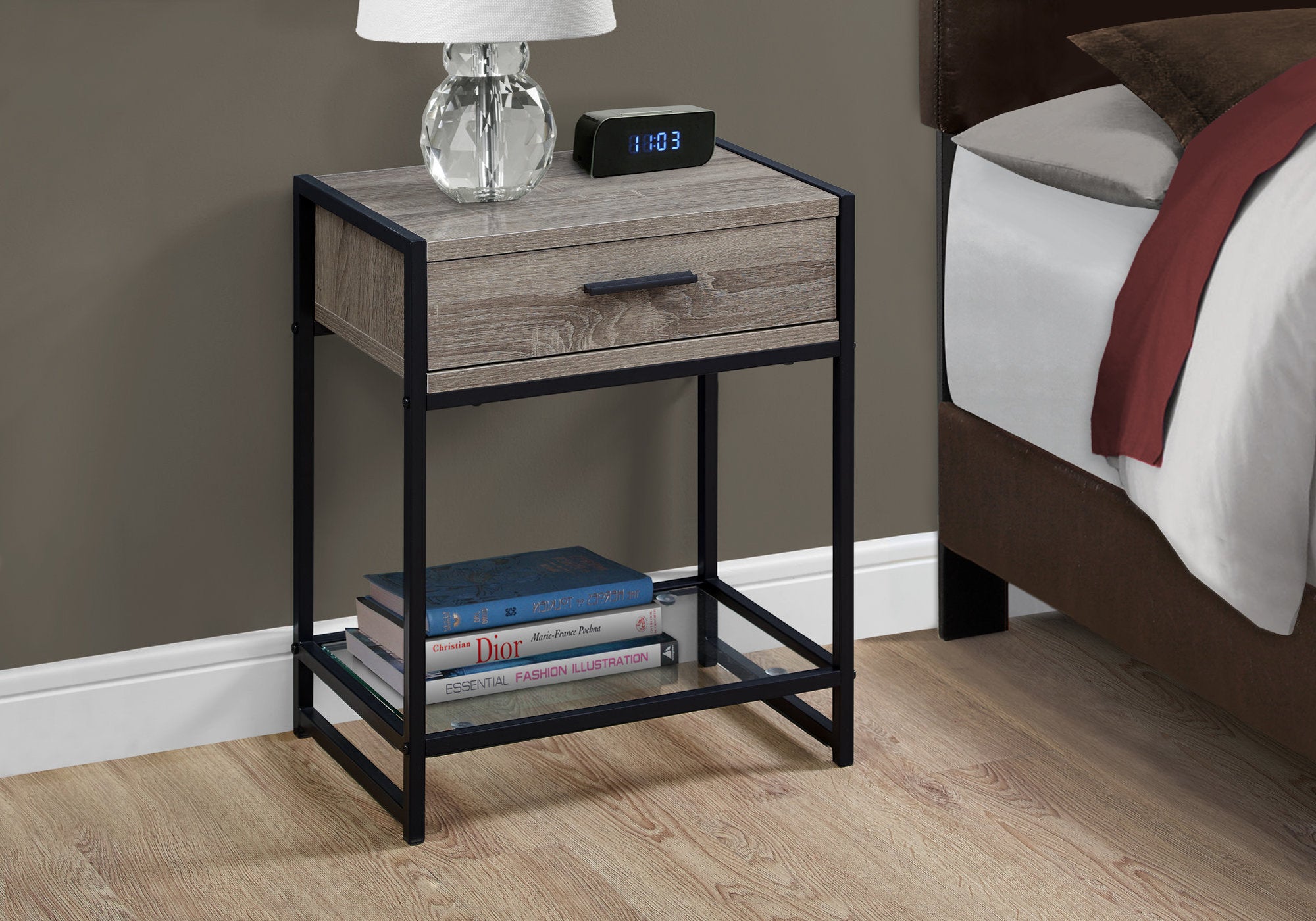 Accent Table - 22H / Dark Taupe / Black / Tempered Glass
