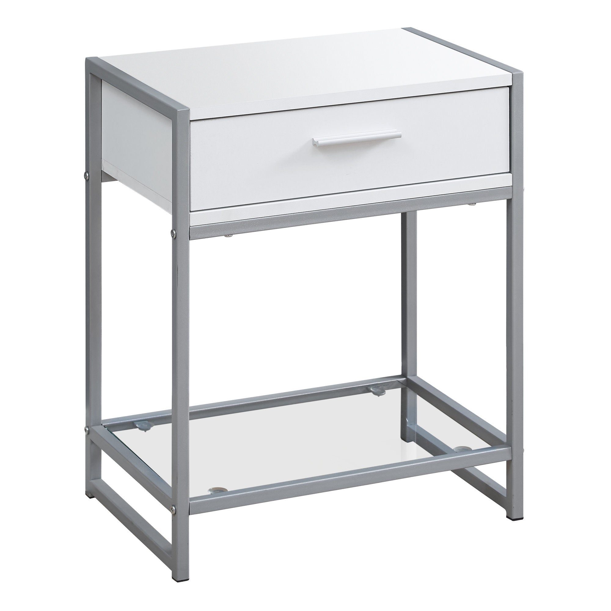 Accent Table - 22H / White/ Silver Metal/ Tempered Glass