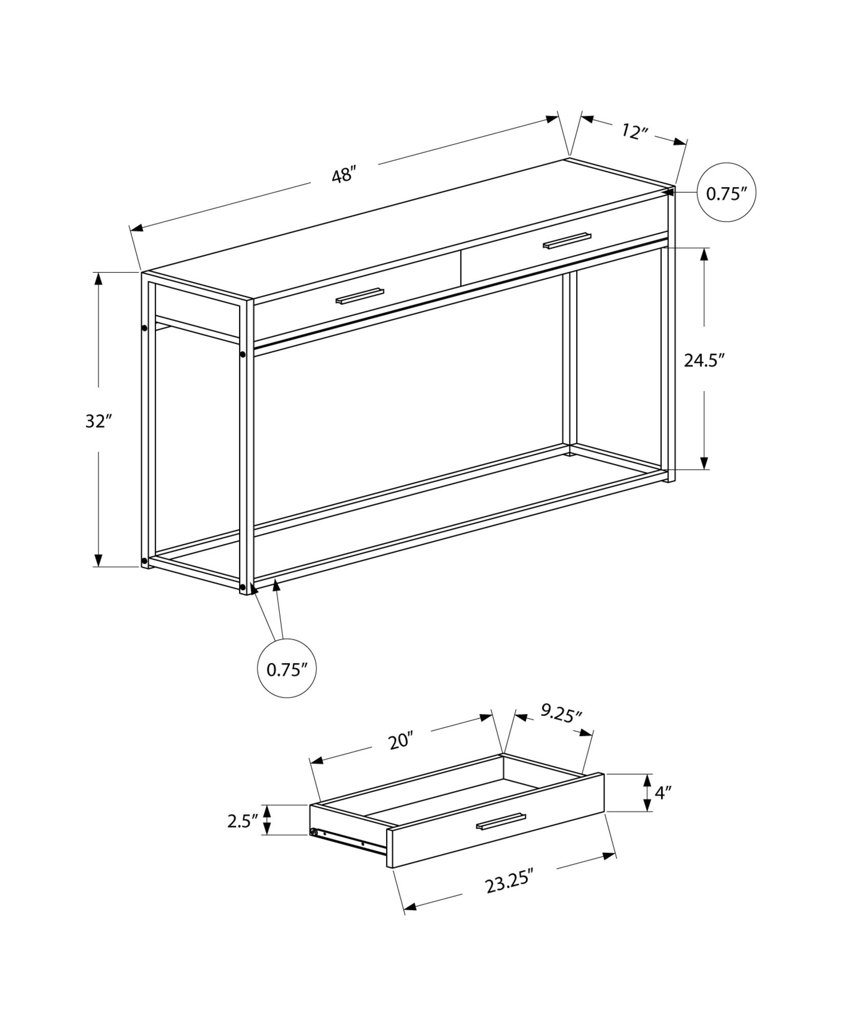 Accent Table - 48L / Black / Black Metal Hall Console