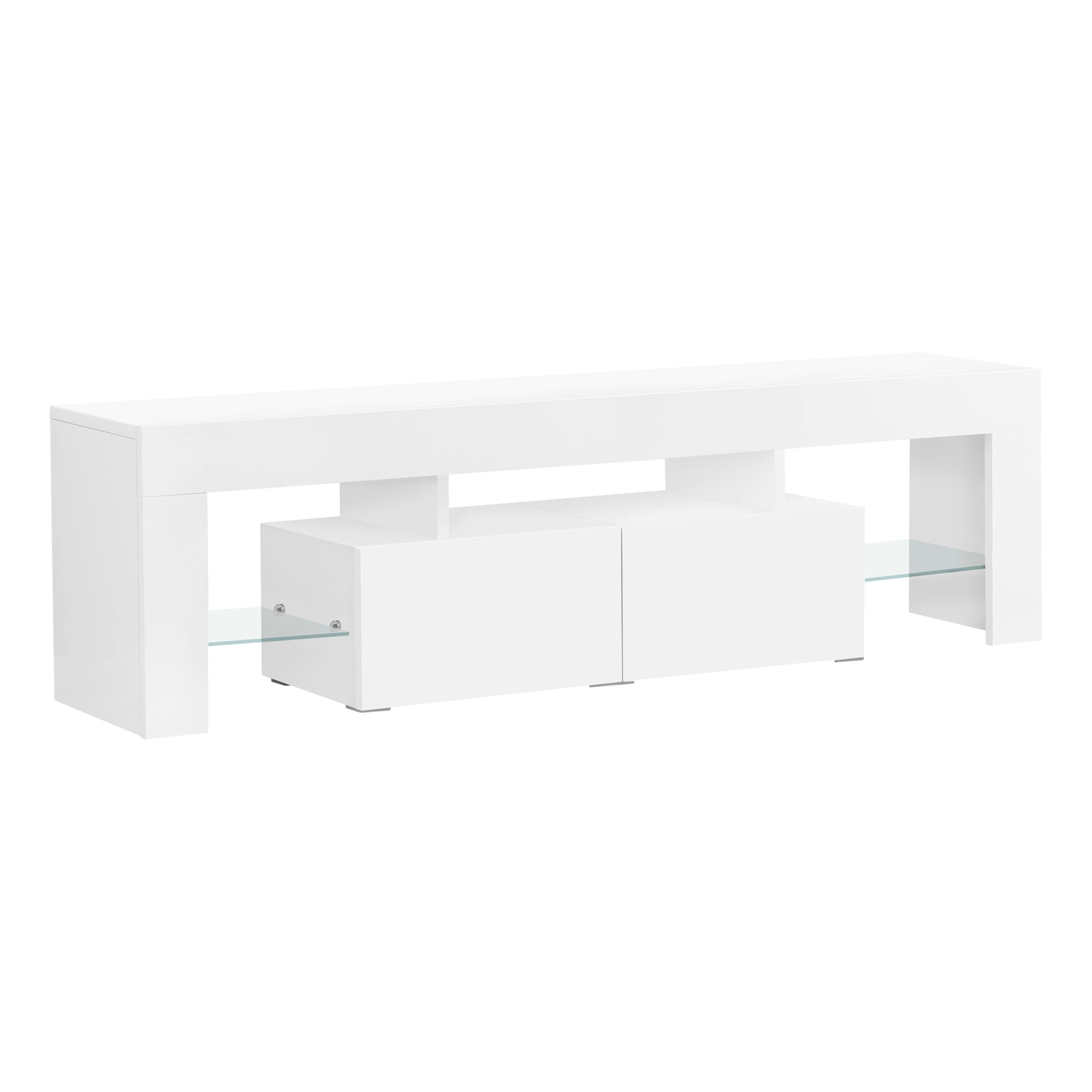 Tv Stand - 63L / High Glossy White With Tempered Glass