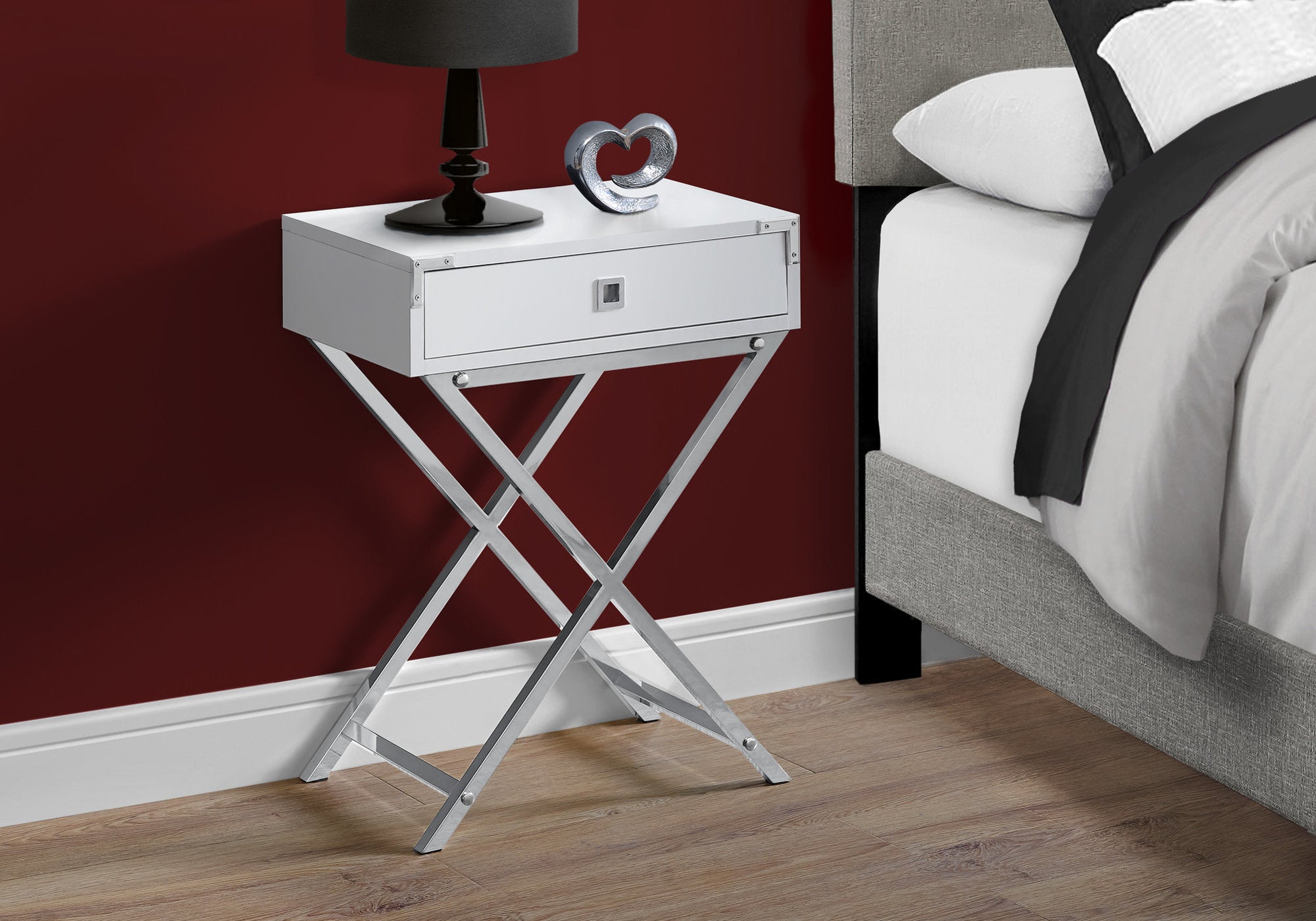 Accent Table - 24H / Glossy White / Chrome Metal