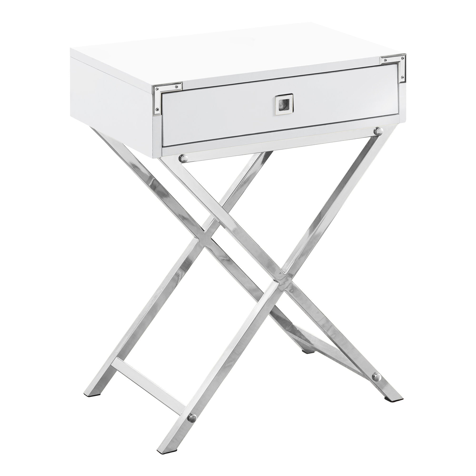 Accent Table - 24H / Glossy White / Chrome Metal