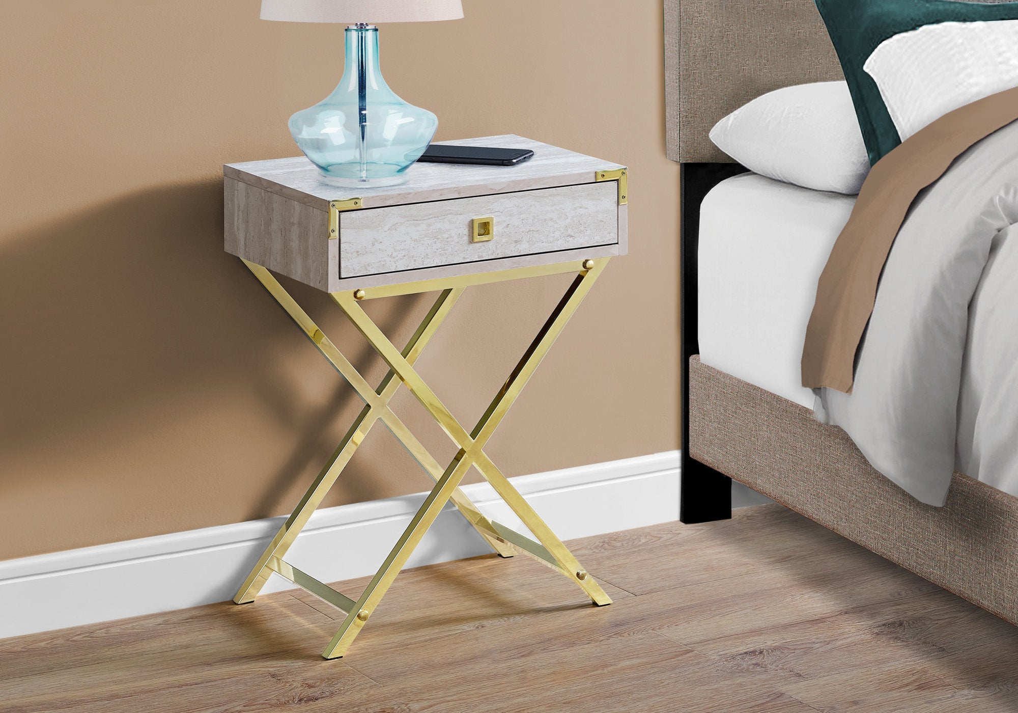 Accent Table - 24H / Beige Marble / Gold Metal