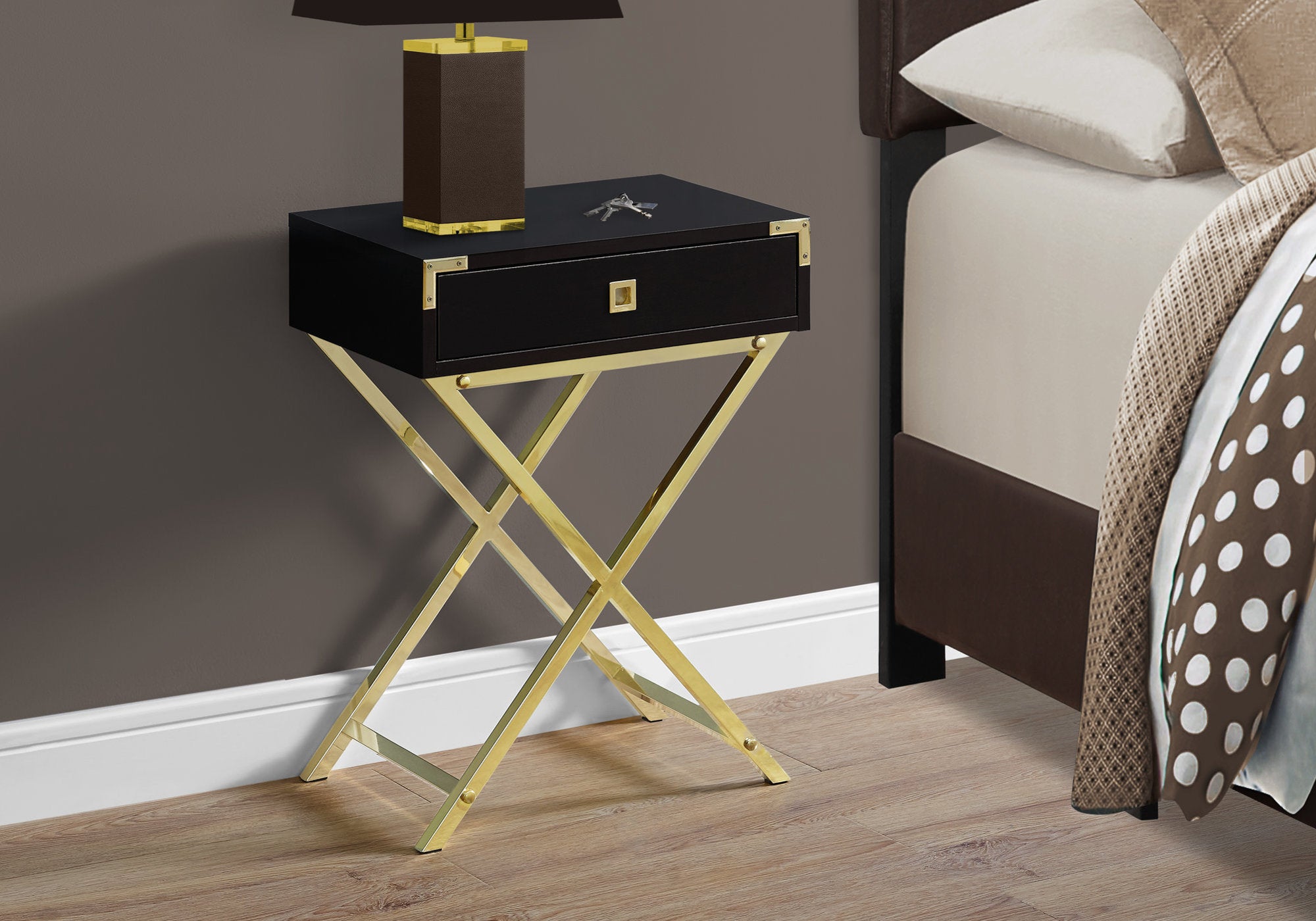 Accent Table - 24H / Espresso / Gold Metal