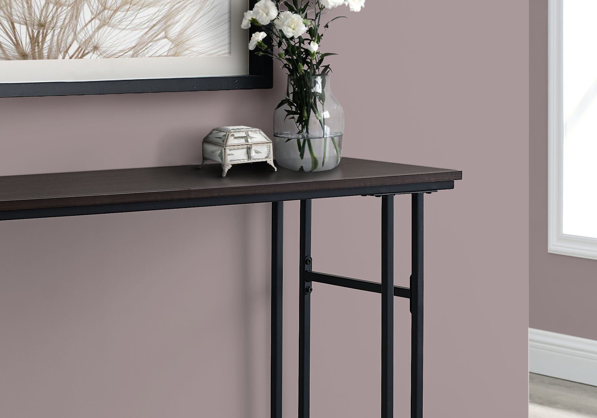 Accent Table - 48L / Espresso / Black Metal Hall Console