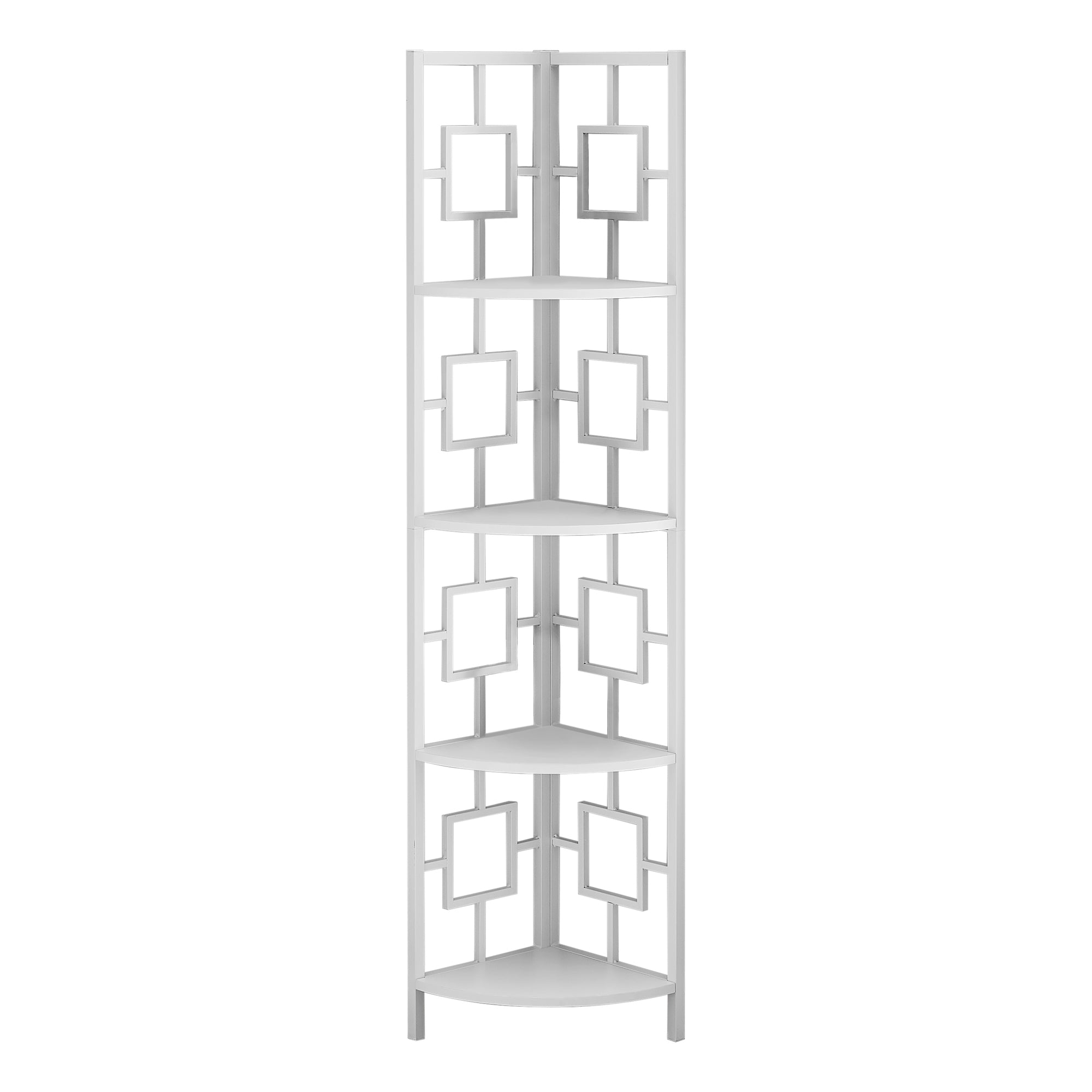 Bookcase - 62H / White / White Metal Corner Etagere
