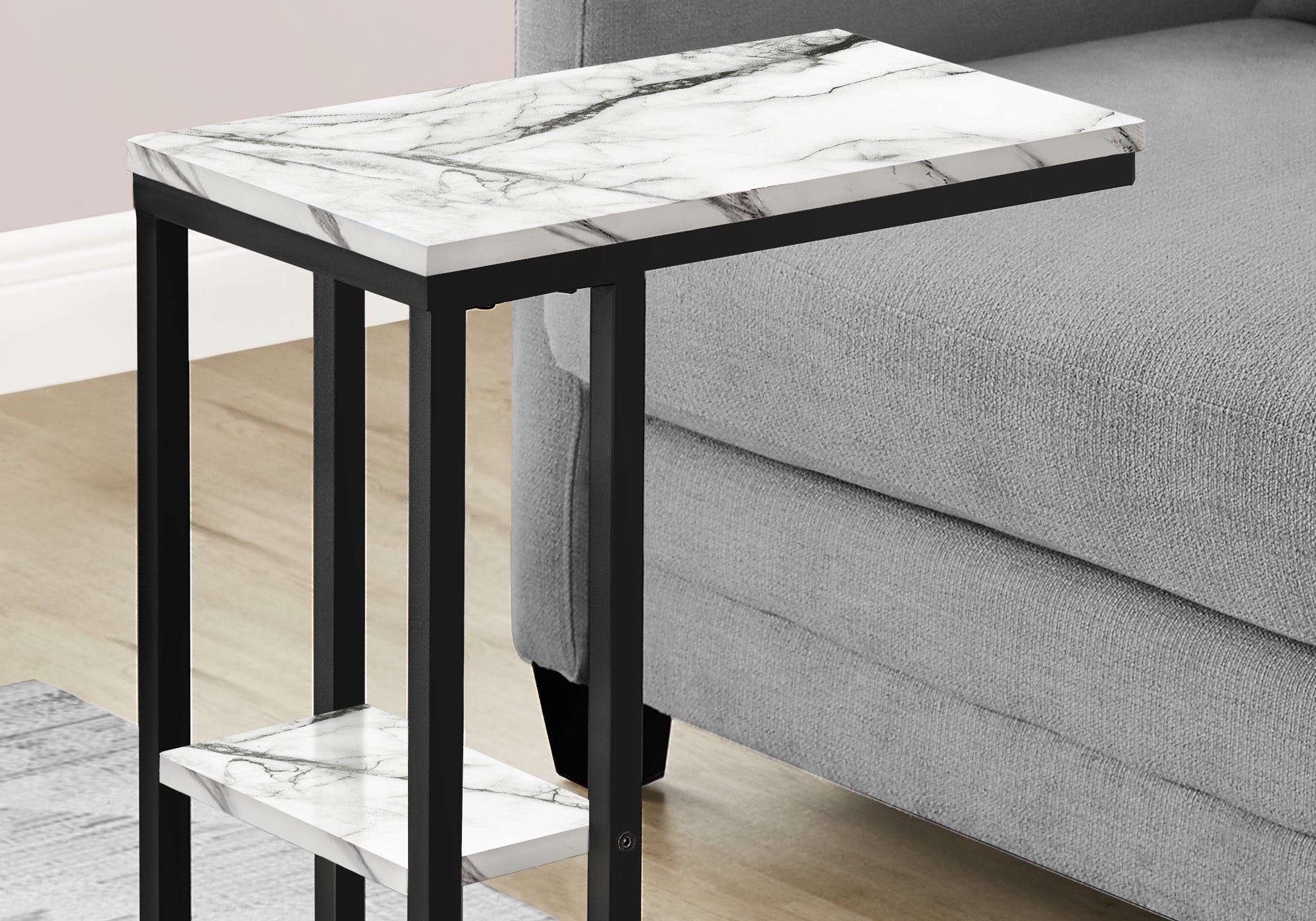 Accent Table - 25H / White Marble / Black Metal