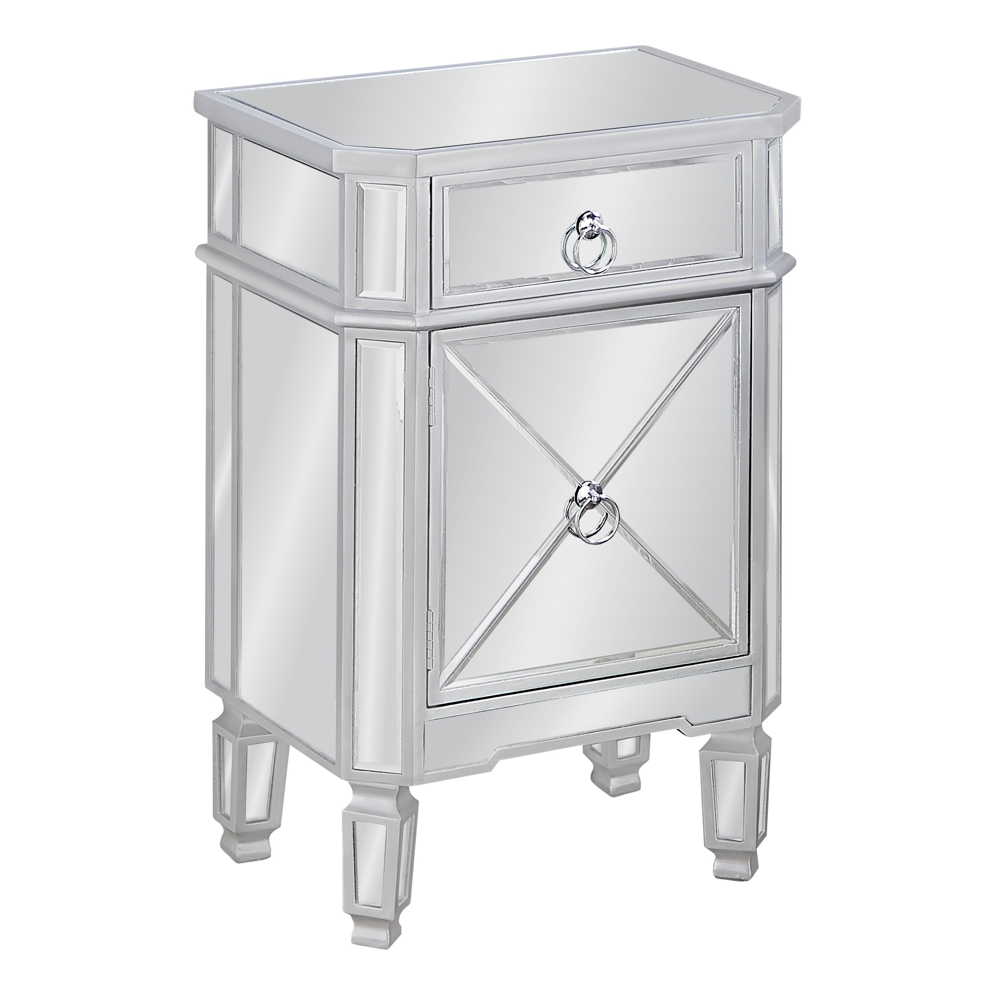 Accent Table - 28H / Mirror / Silver With Storage