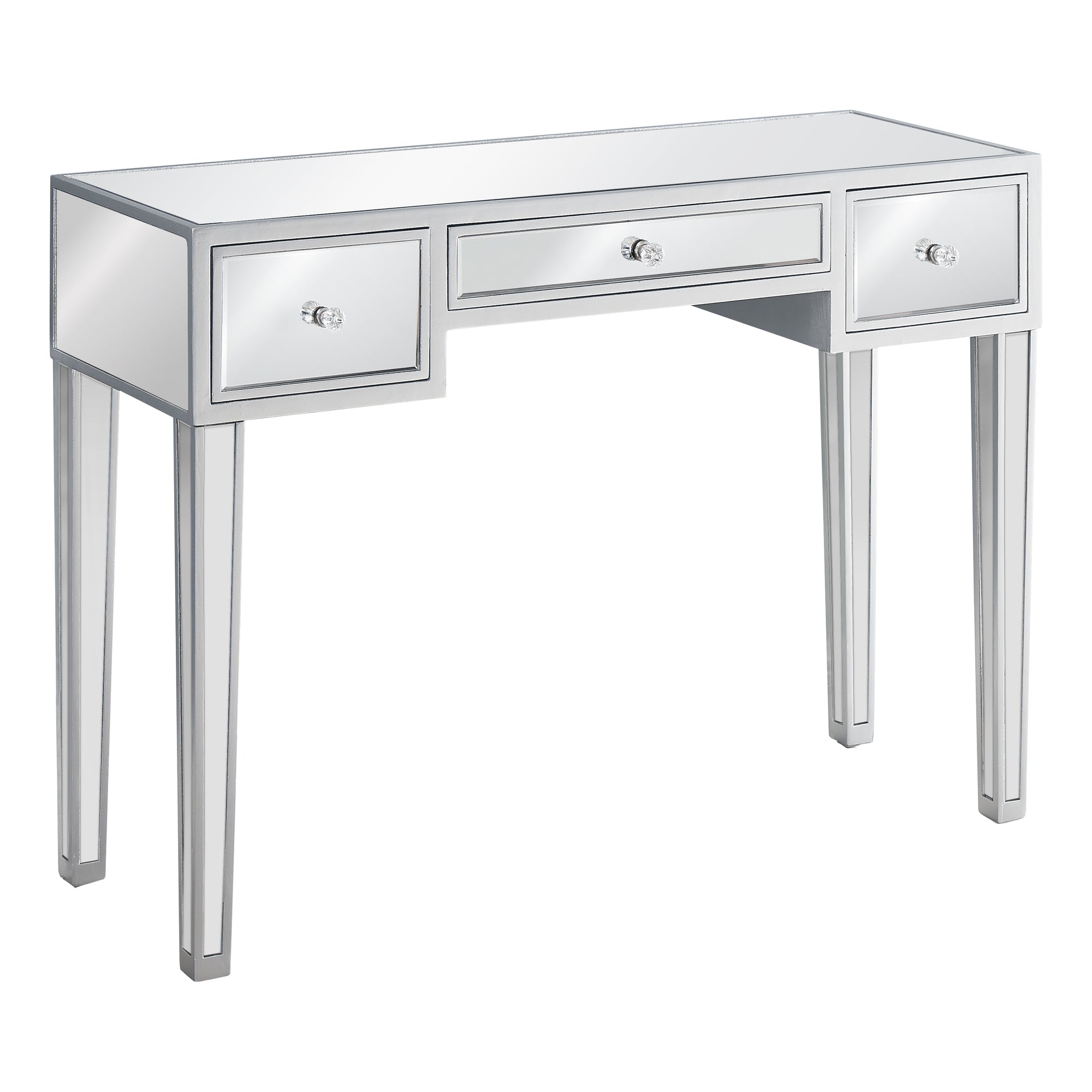 Accent Table - 42L / Mirror / Silver With Storage