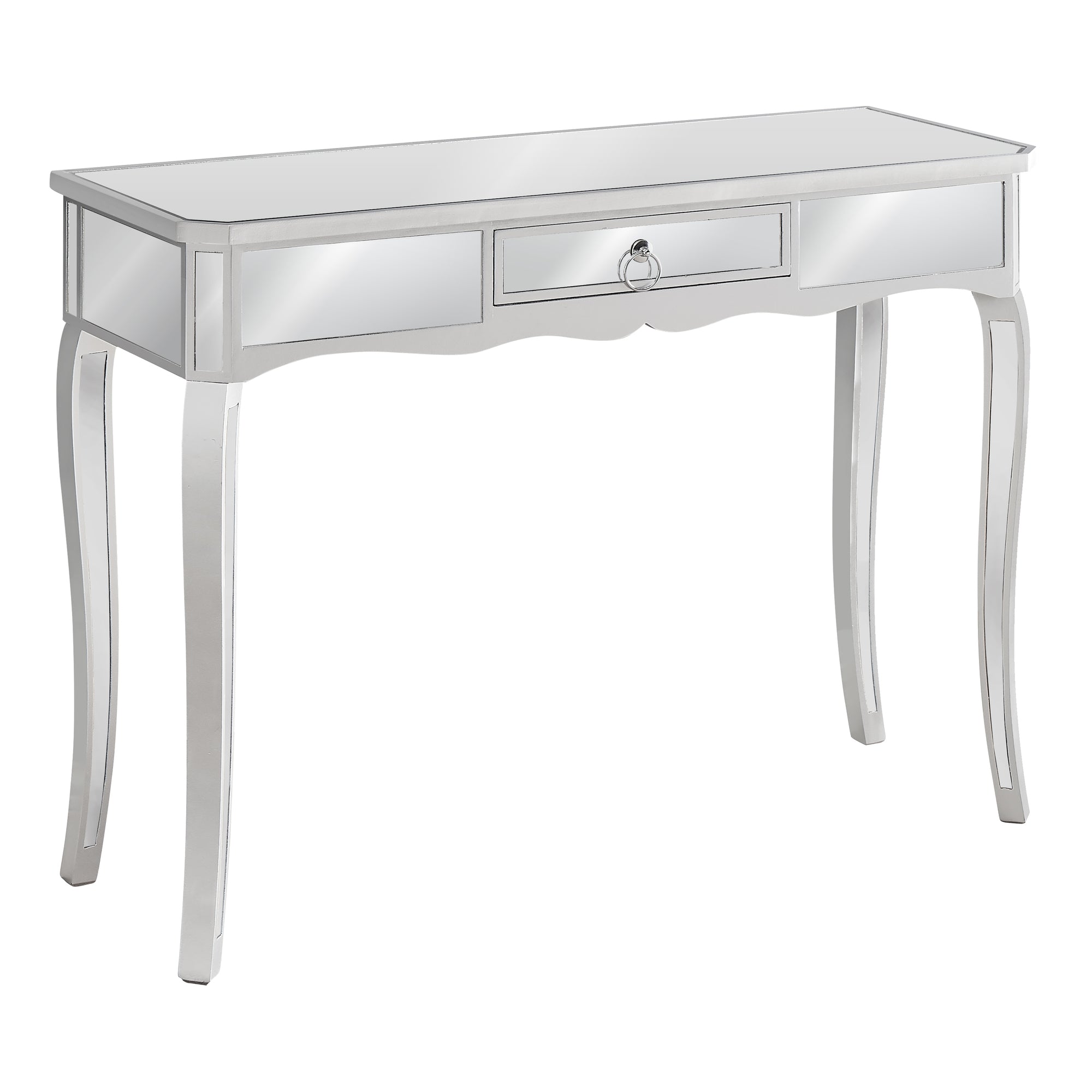 Accent Table - 42L / Mirror / Silver With Storage
