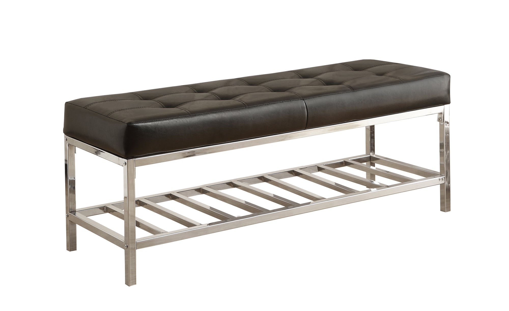 Bench - 48L / Black Leather-Look / Chrome Metal
