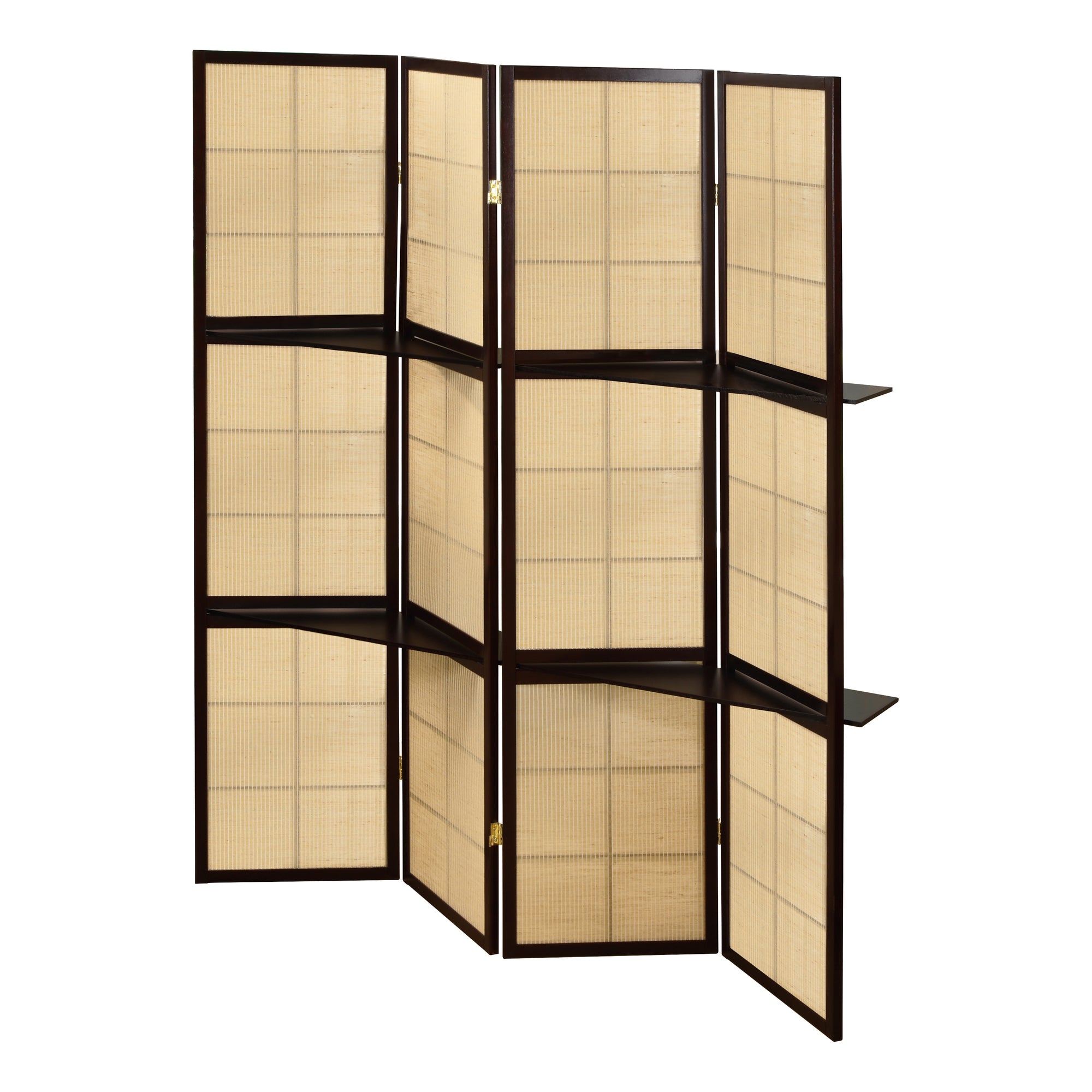 Folding Screen - 4 Panel / Espresso / 2 Display Shelves