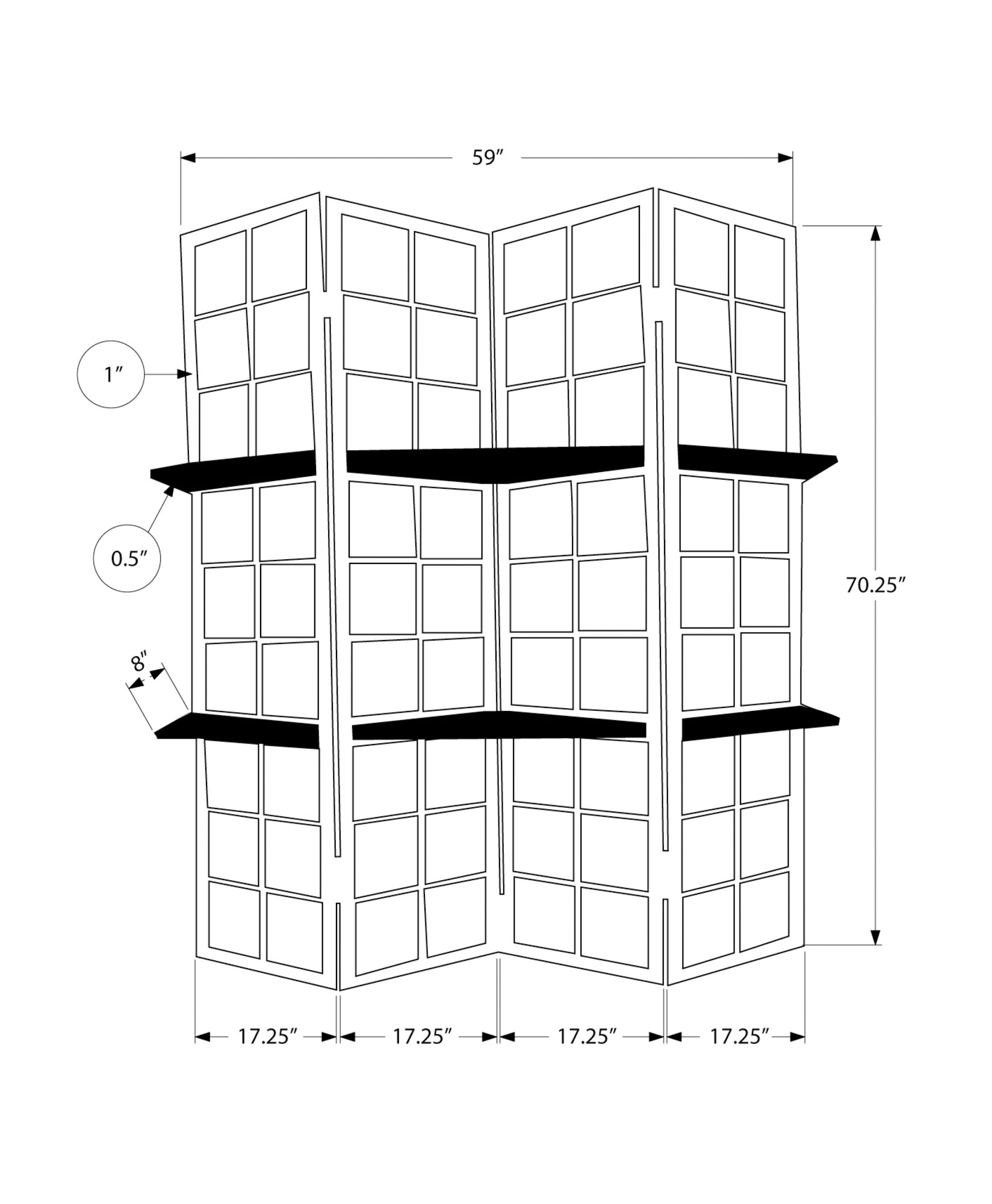 Folding Screen - 4 Panel / Espresso / 2 Display Shelves