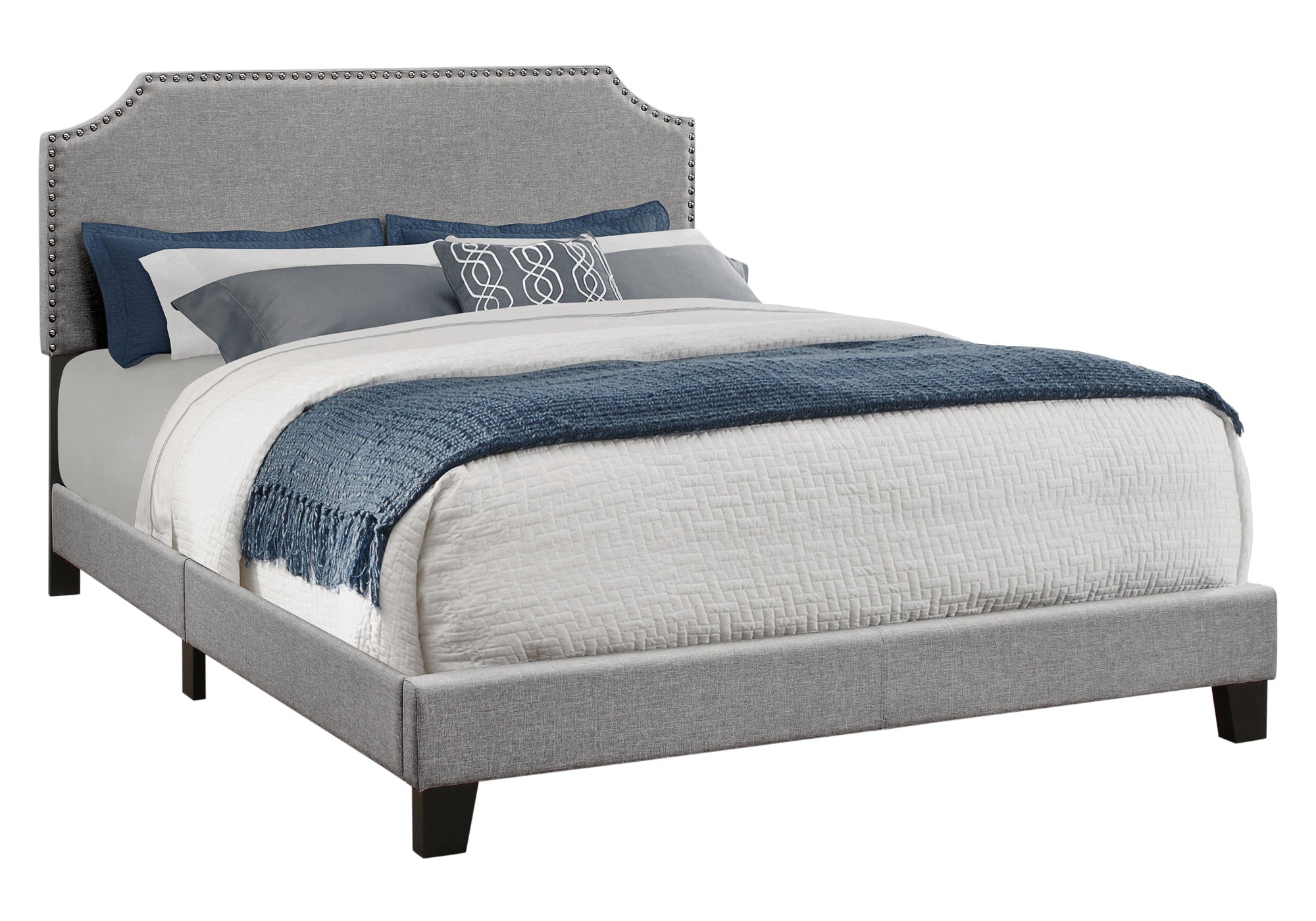 Bed - Queen Size / Grey Linen With Chrome Trim