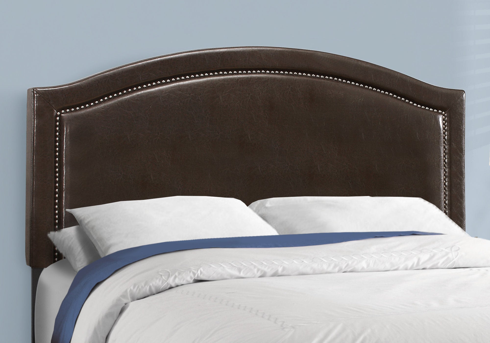 Bed - Queen Size / Brown Leather-Look With Brass Trim