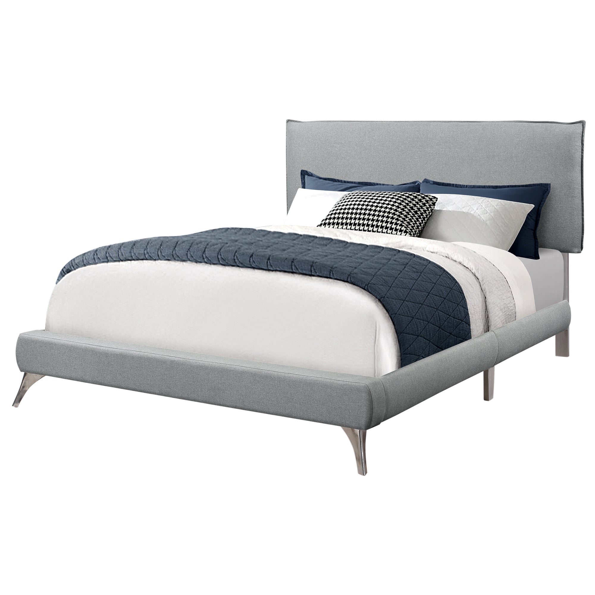 Bed - Queen Size / Grey Linen With Chrome Legs