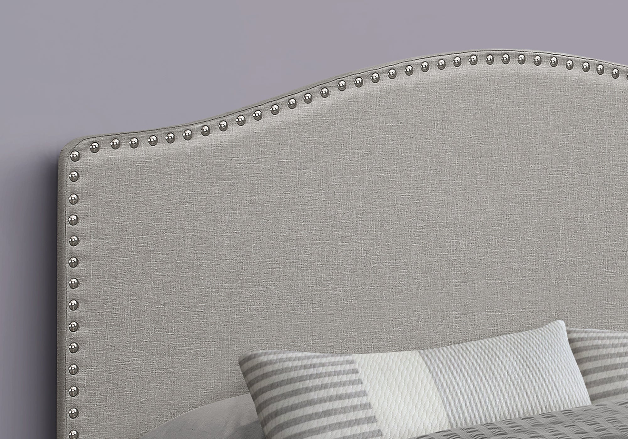 Bed - Queen Size / Grey Linen Headboard Only