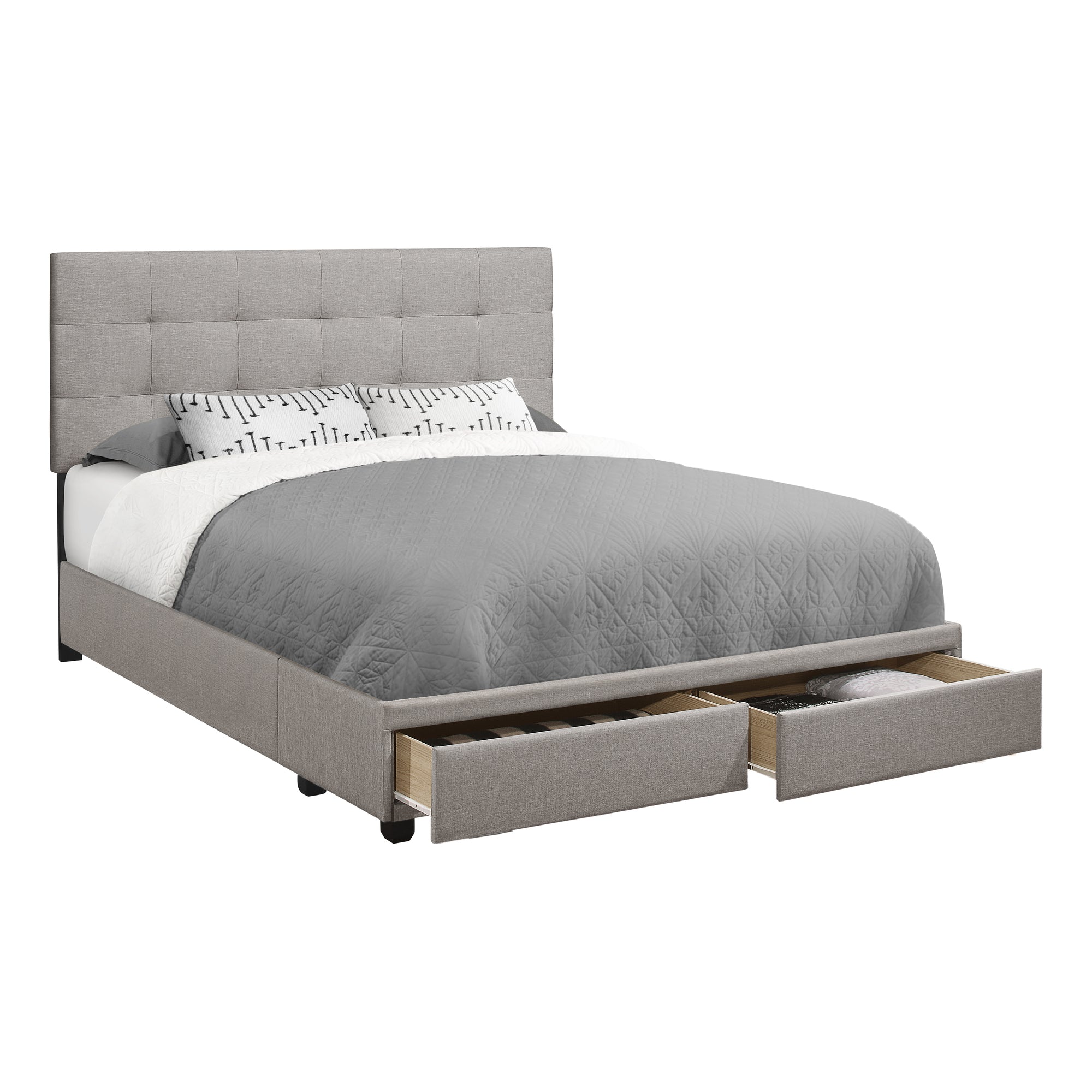 Bed - Queen Size / Grey Linen With 2 Storage Drawers