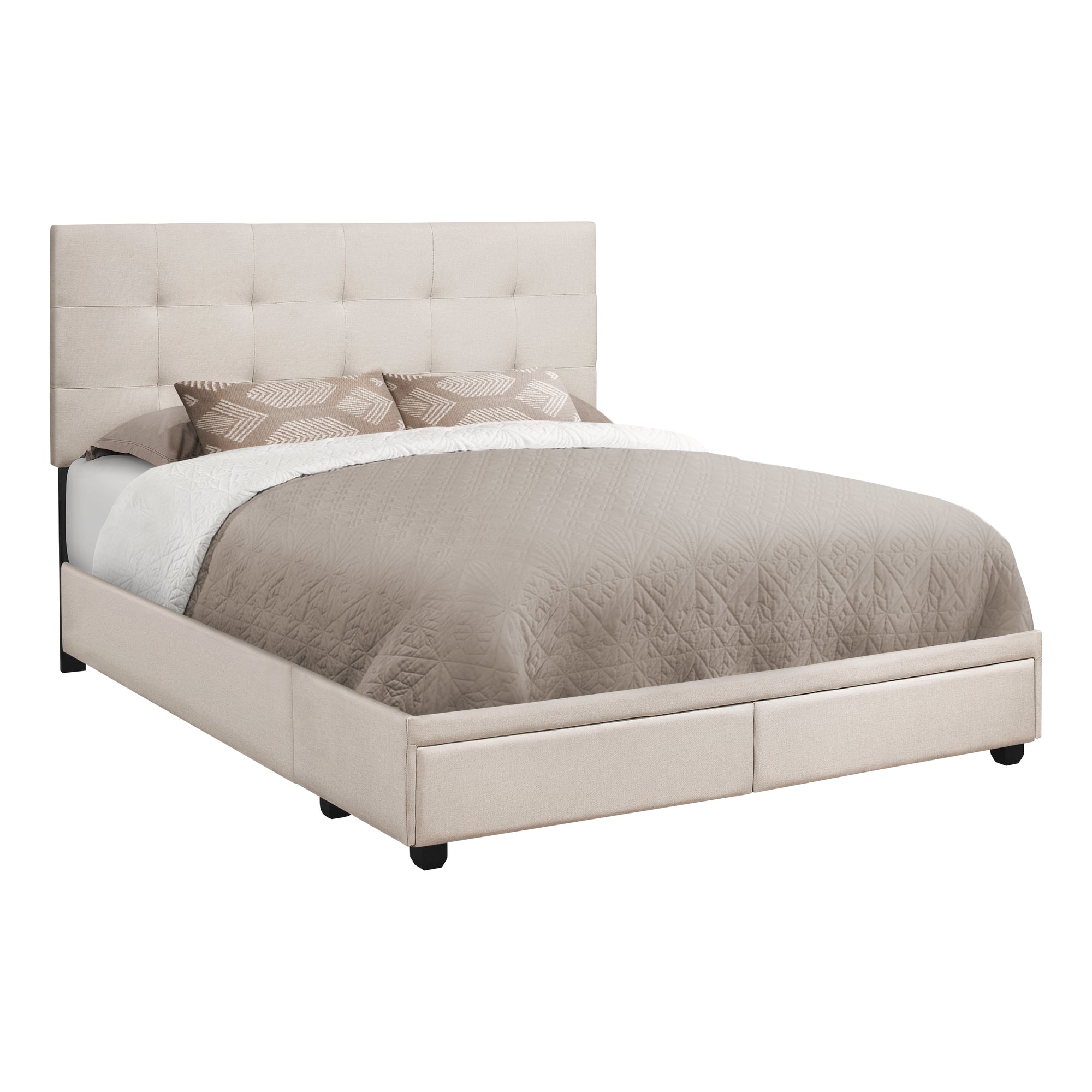 Bed - Queen Size / Beige Linen With 2 Storage Drawers