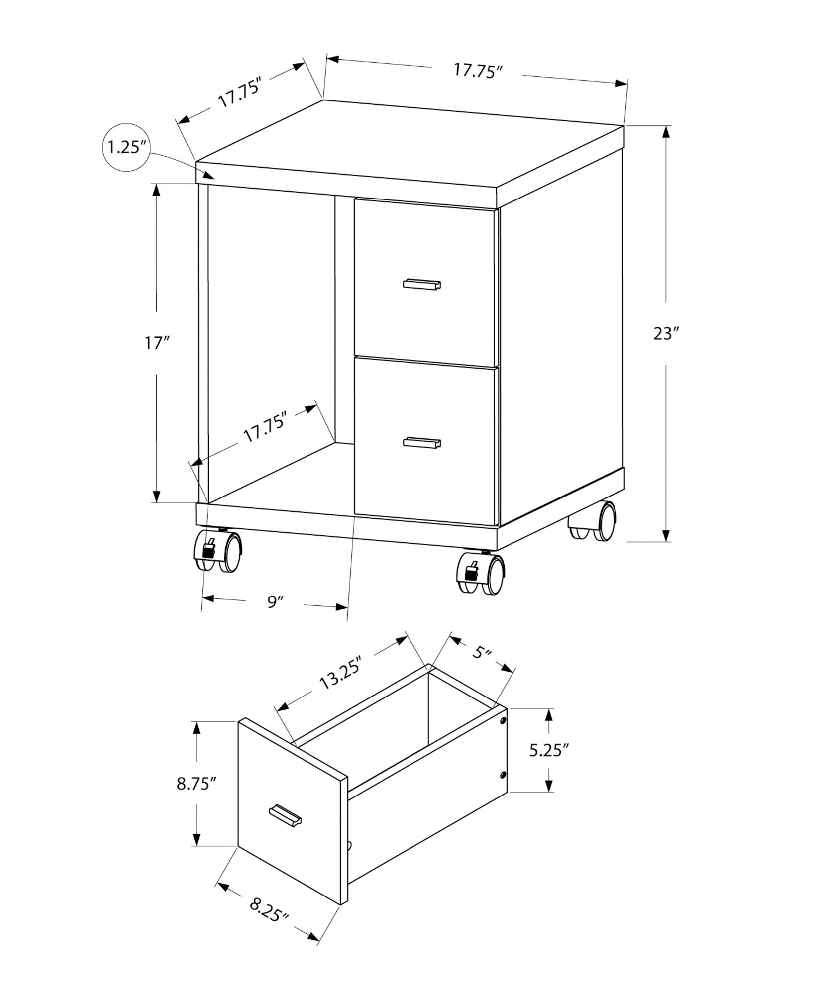 Office Cabinet - Espresso 2 Drawer On Castors