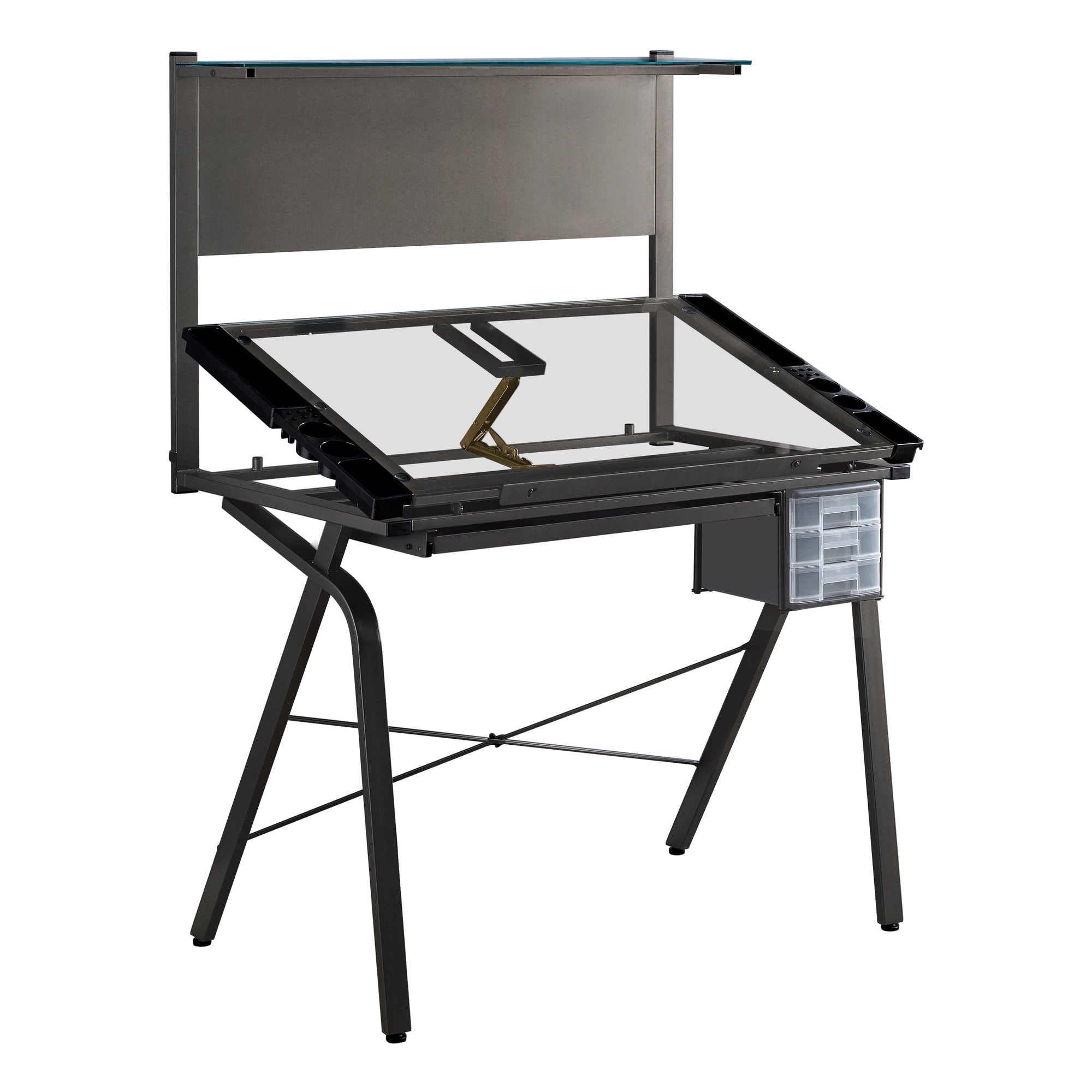 Drafting Table - Adjustable / Grey Metal / Tempered Glass