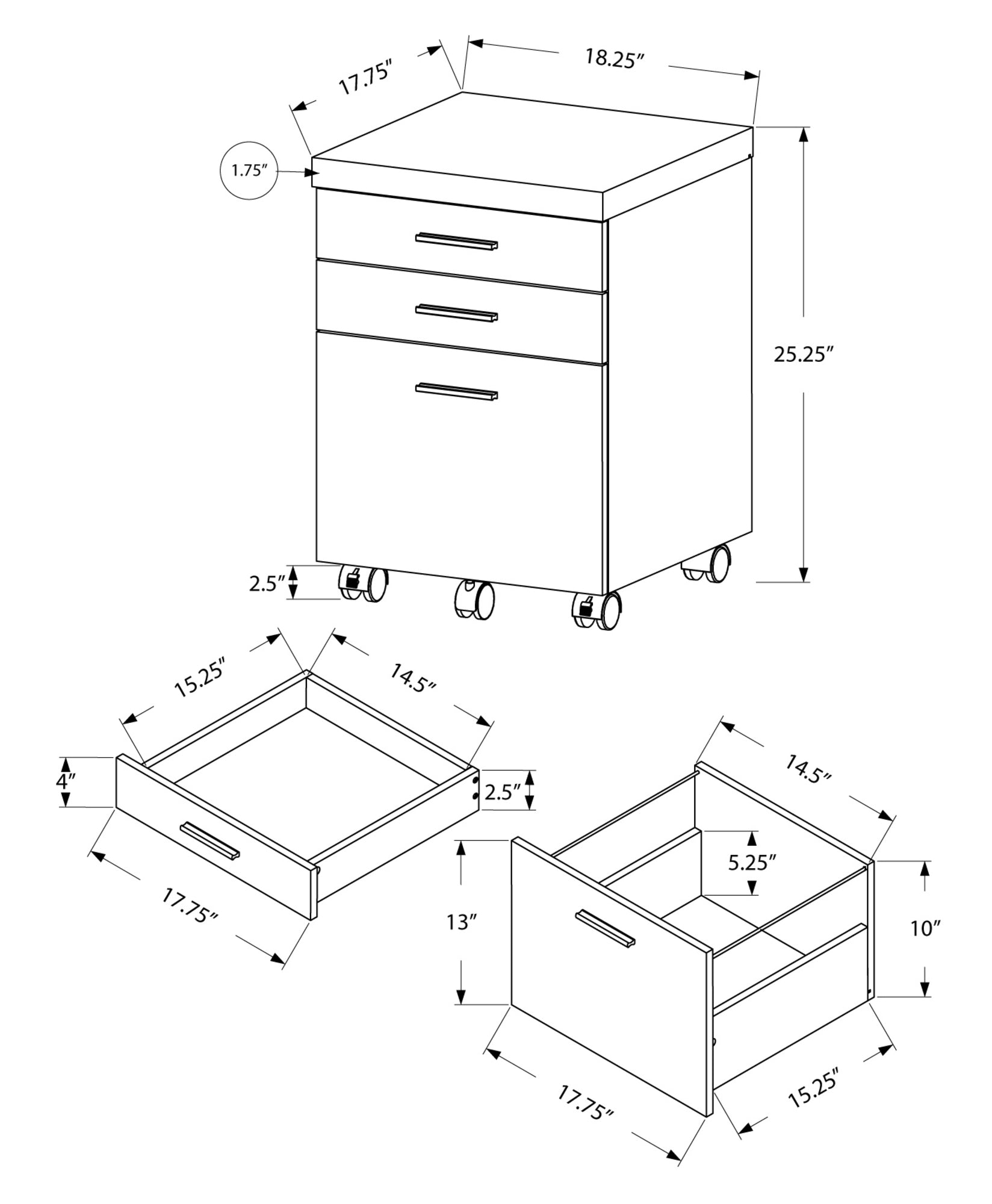 Filing Cabinet - 3 Drawer / White On Castors