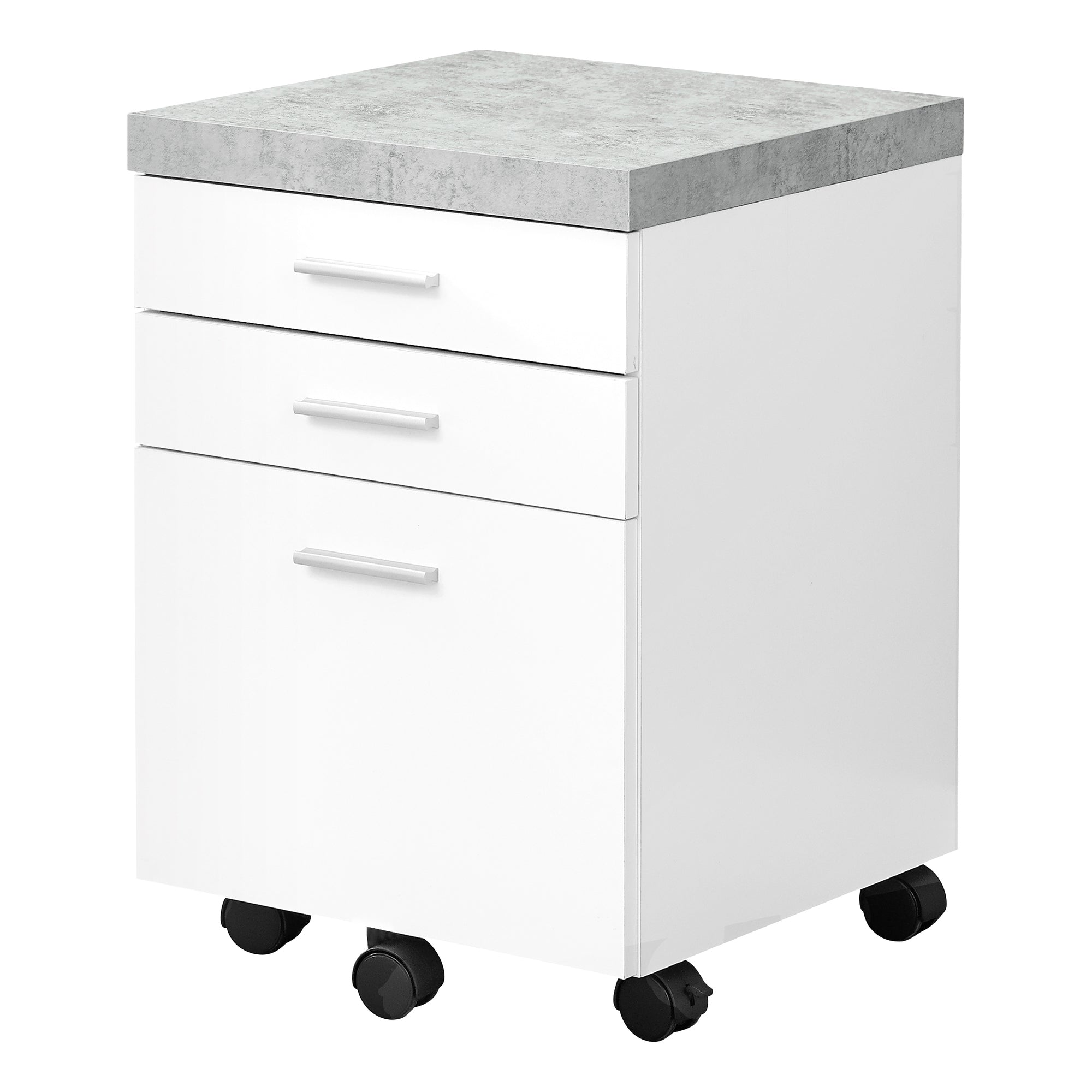 Filing Cabinet - 3 Drawer / White / Cement-Look On Castor