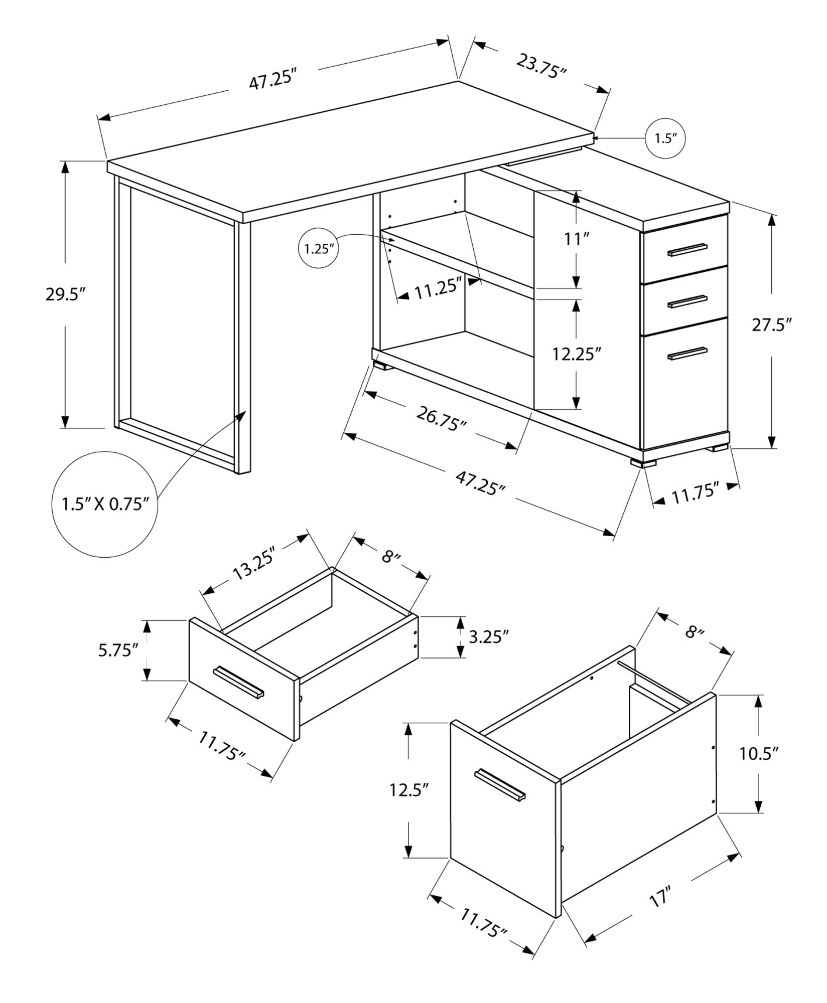 Computer Desk - Grey Left Or Right Facing Corner