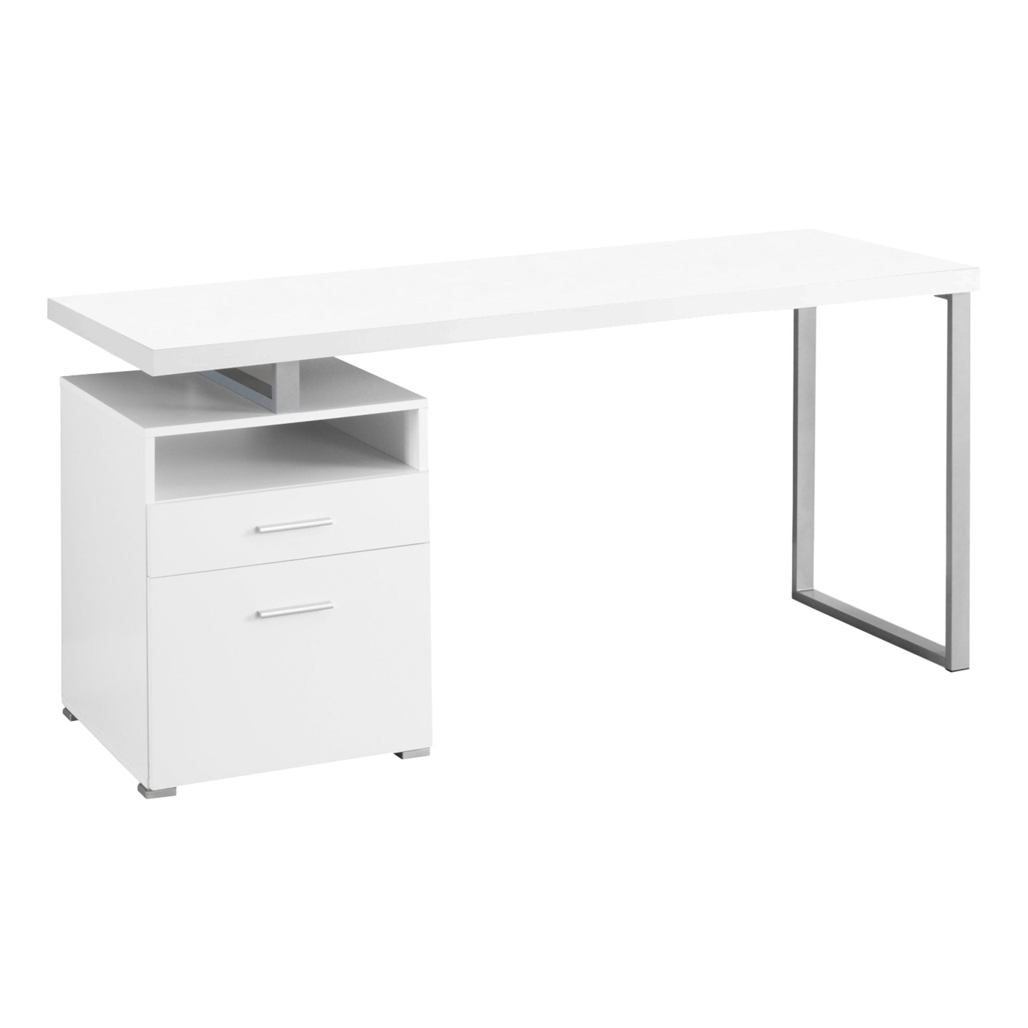 Computer Desk - 60L / White / Silver Metal