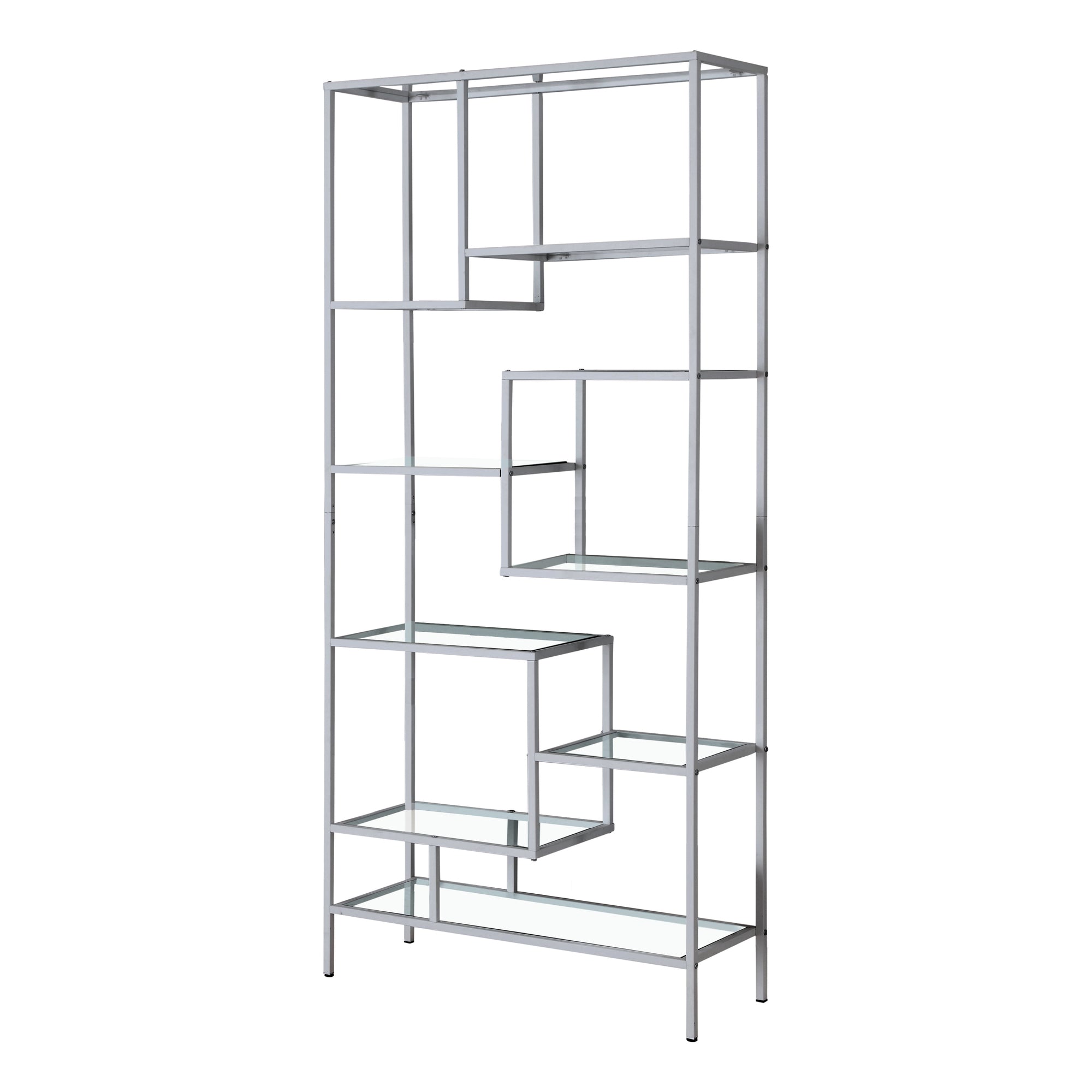 Bookcase - 72H / Silver Metal With Tempered Glass