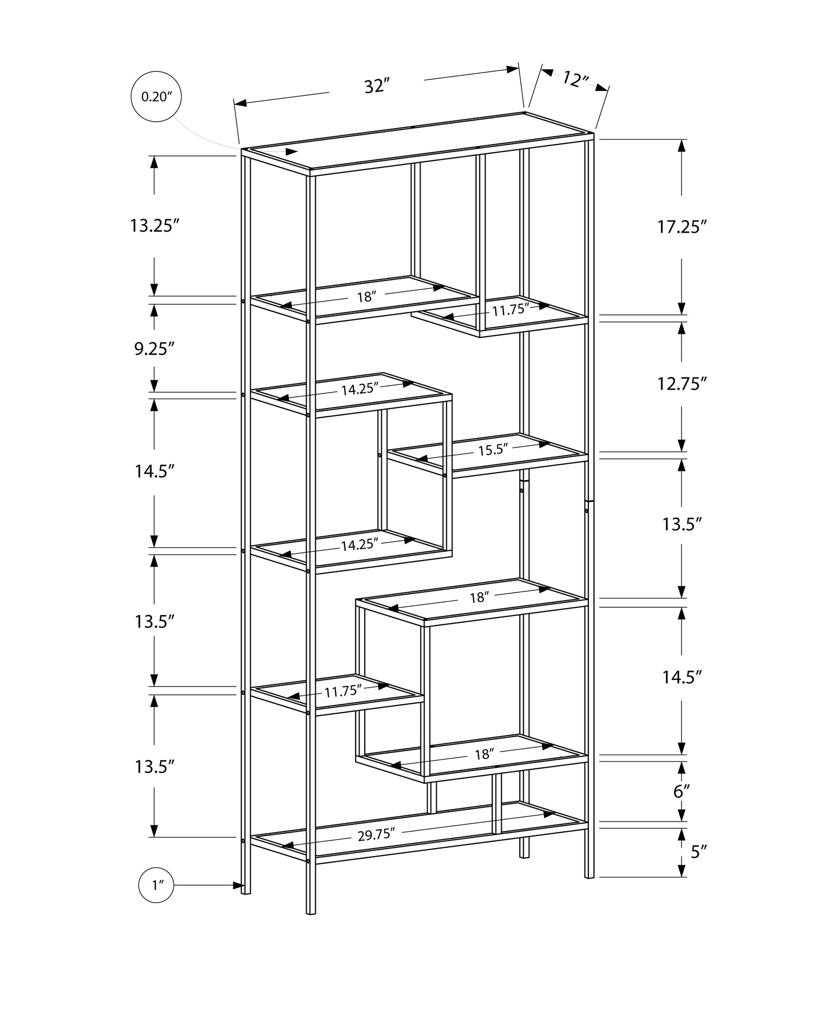 Bookcase - 72H / Silver Metal With Tempered Glass