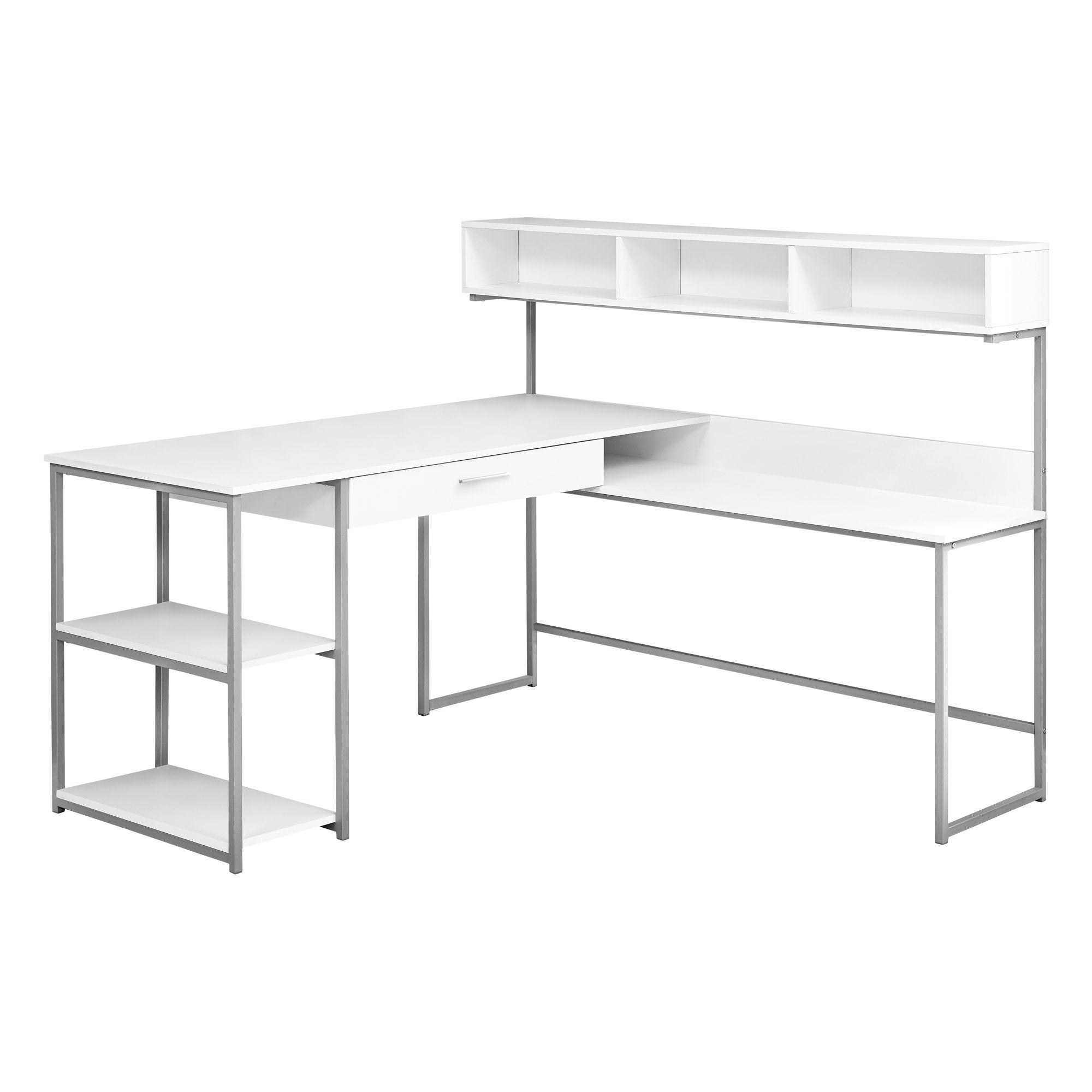 Computer Desk - White / Silver Metal Corner