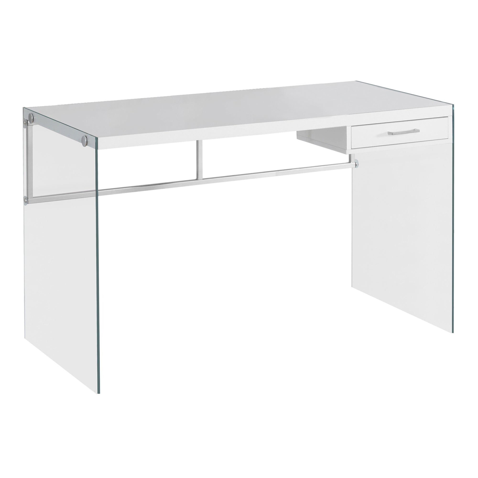 Computer Desk - 48L / Glossy White / Tempered Glass