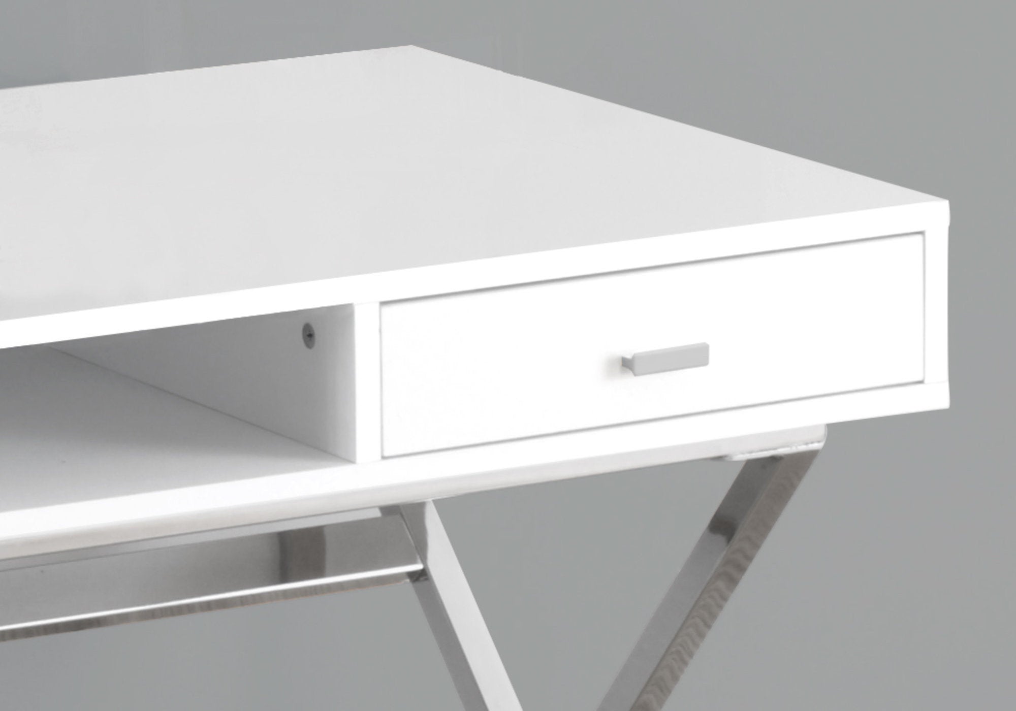 Computer Desk - 48L / Glossy White / Chrome Metal