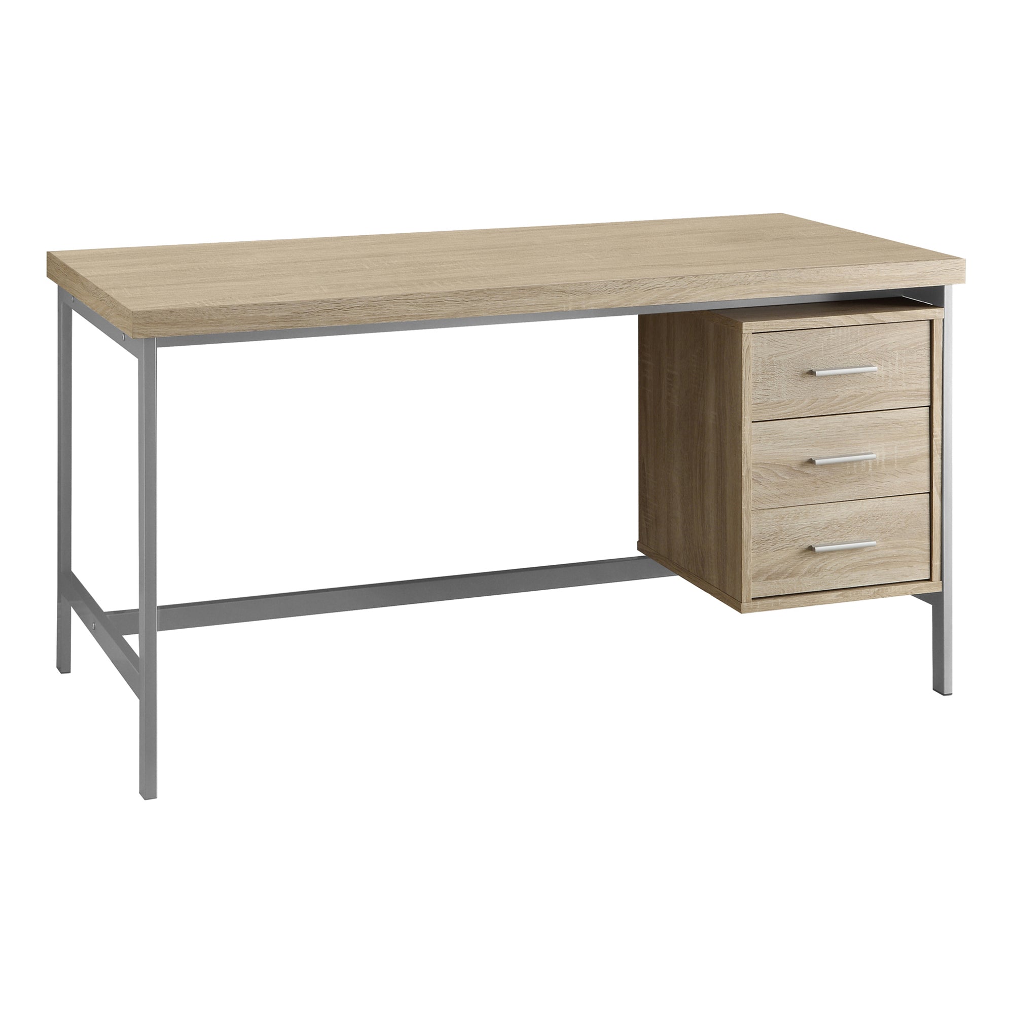 Computer Desk - 60L / Natural With Silver Metal