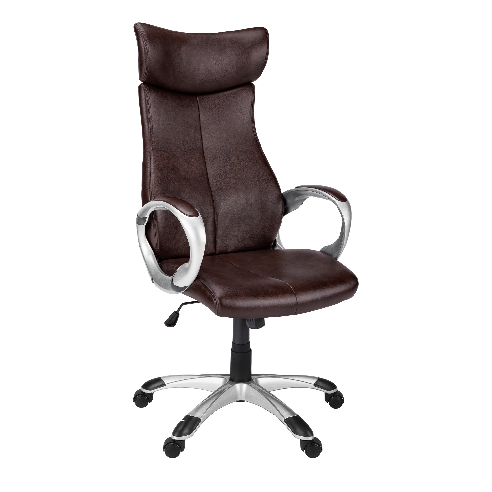 Office Chair - Brown Leather-Look / High Back Executive