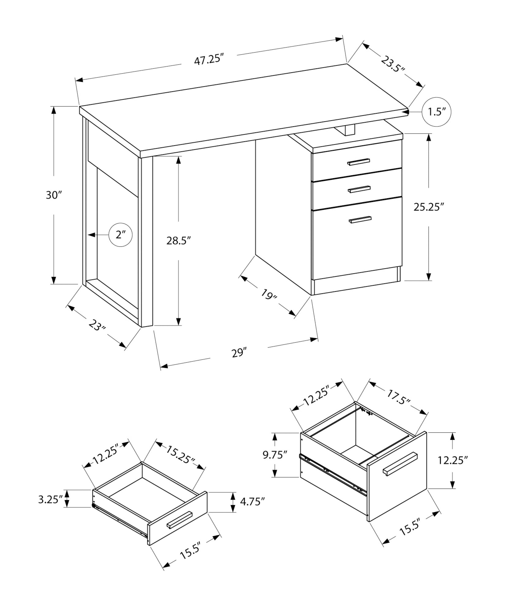 Computer Desk - 48L / Grey-Black Left Or Right Facing