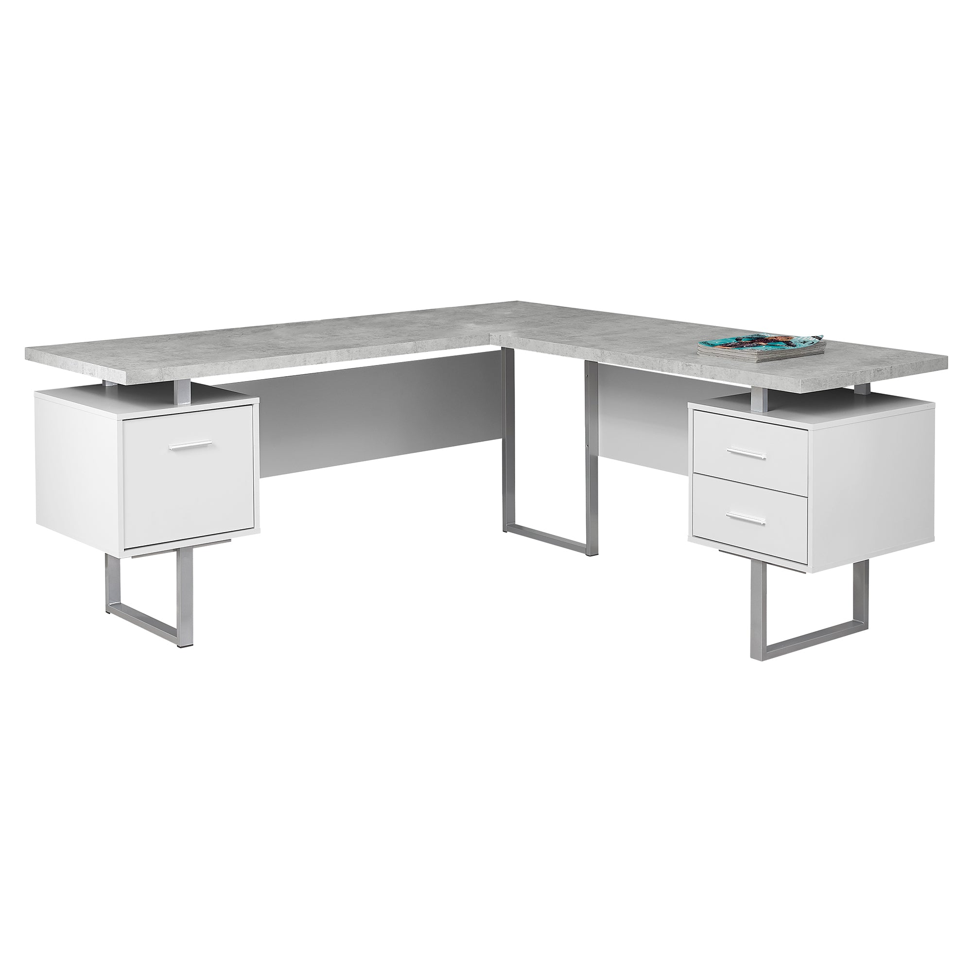 Computer Desk - 70L White / Cement-Look Left/Right Face