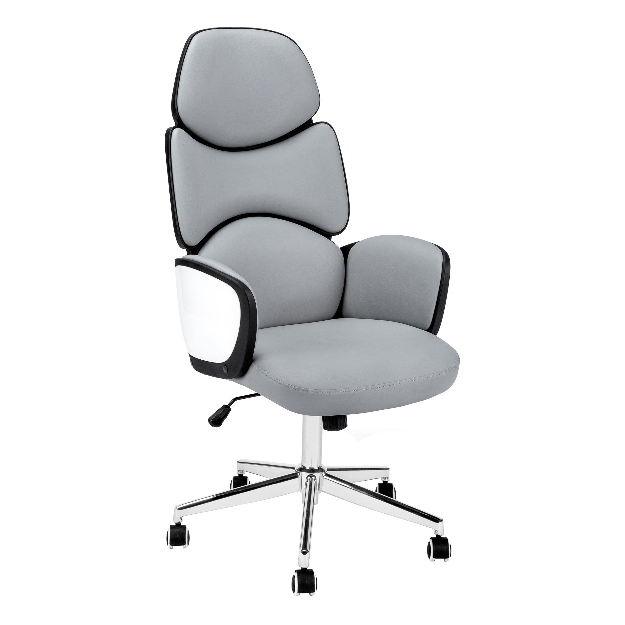 Office Chair - Grey Leather-Look / High Back Executive