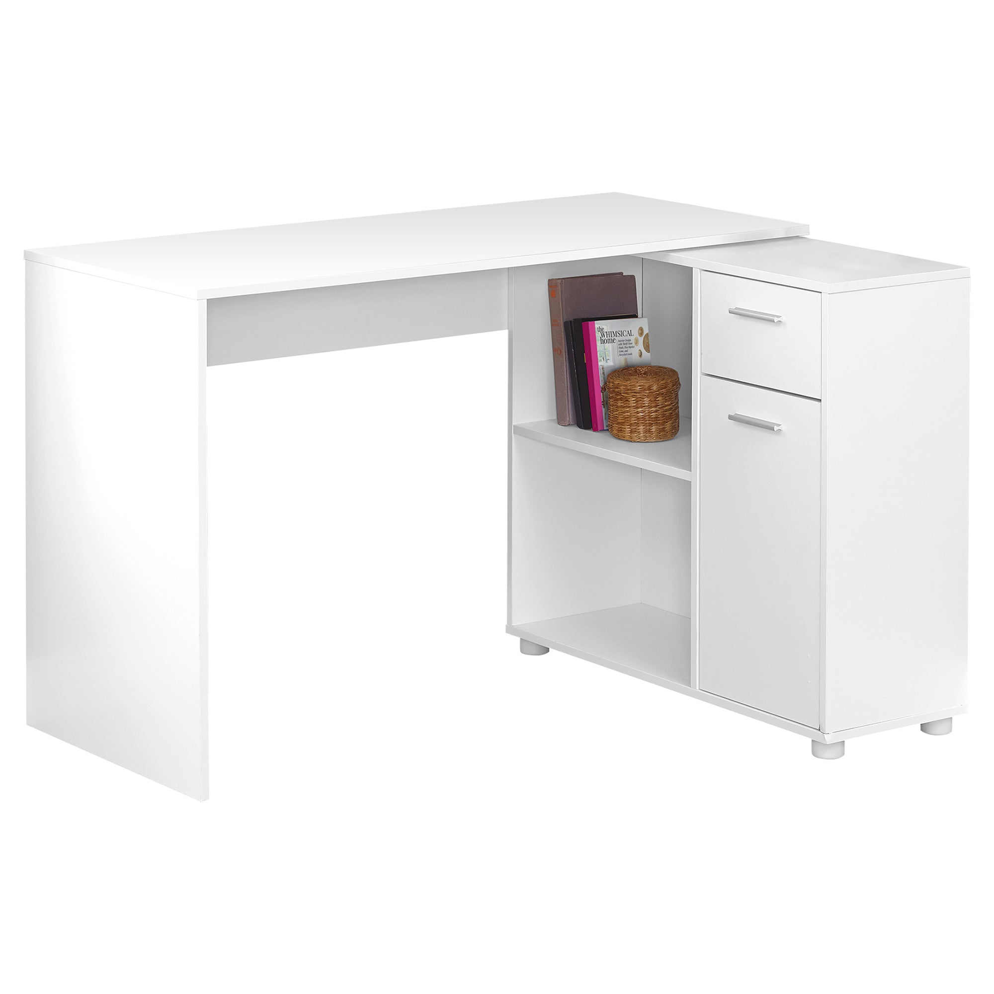 Computer Desk - 46L / White With A Storage Cabinet