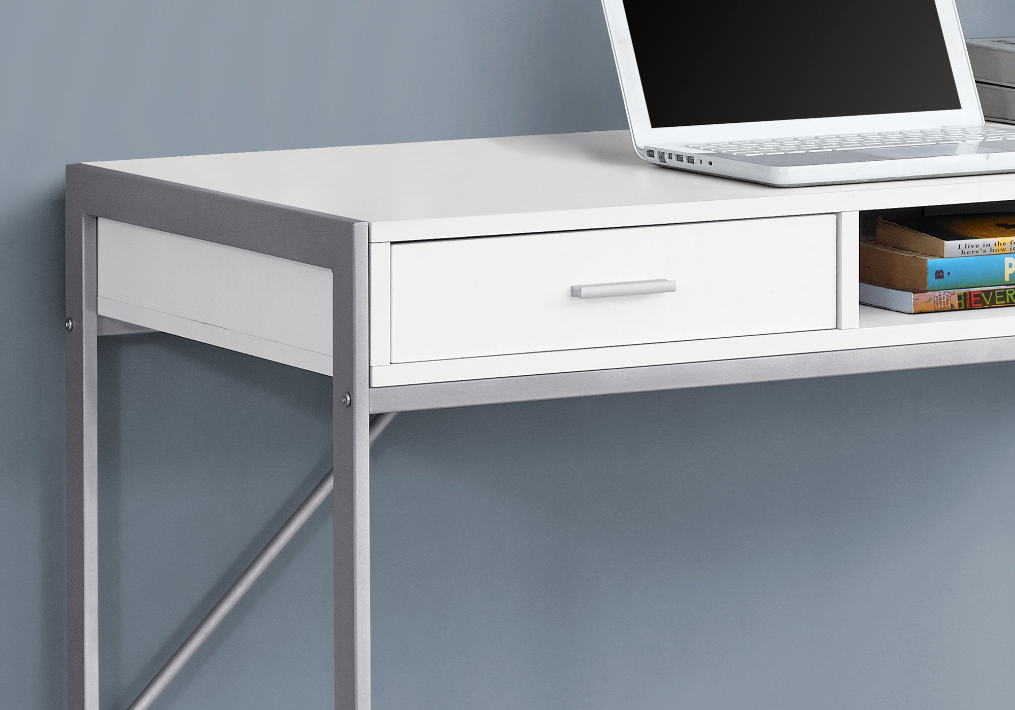Computer Desk - 48L / White / Silver Metal