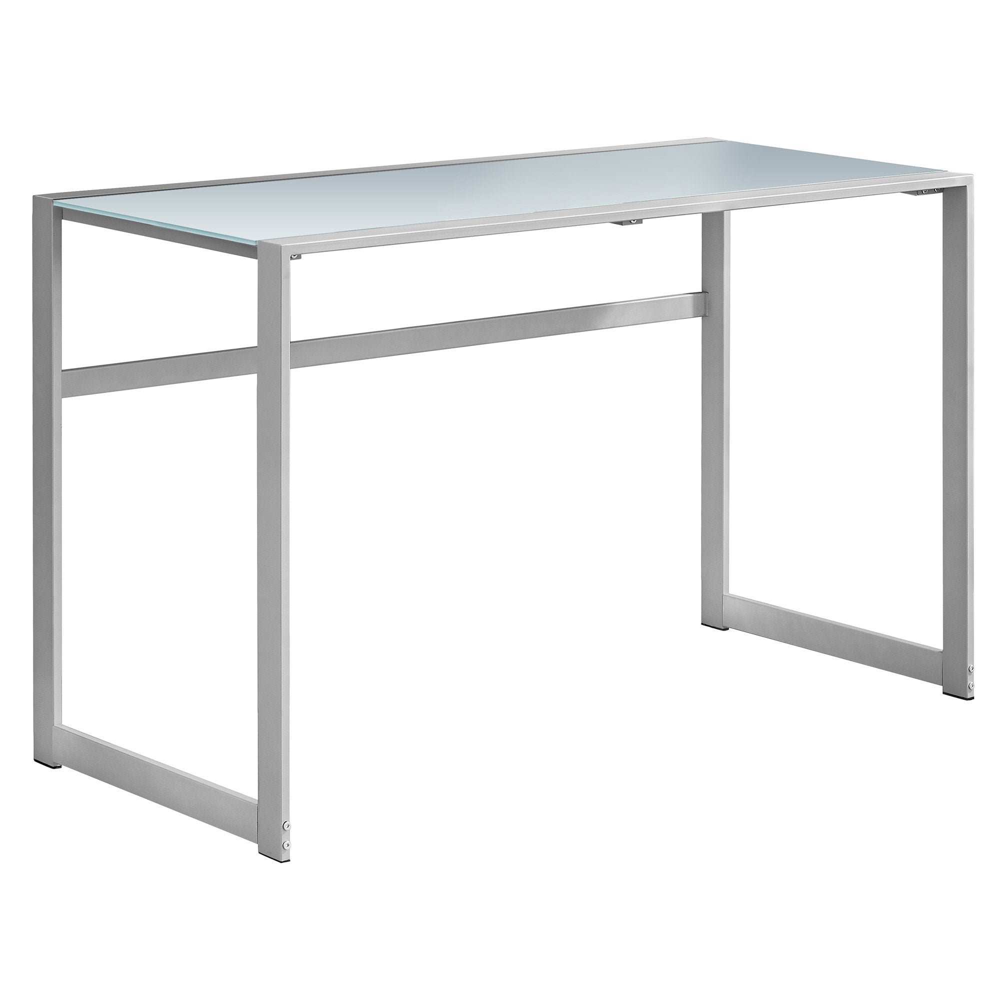 Computer Desk - 48L / Silver Metal/ White Tempered Glass