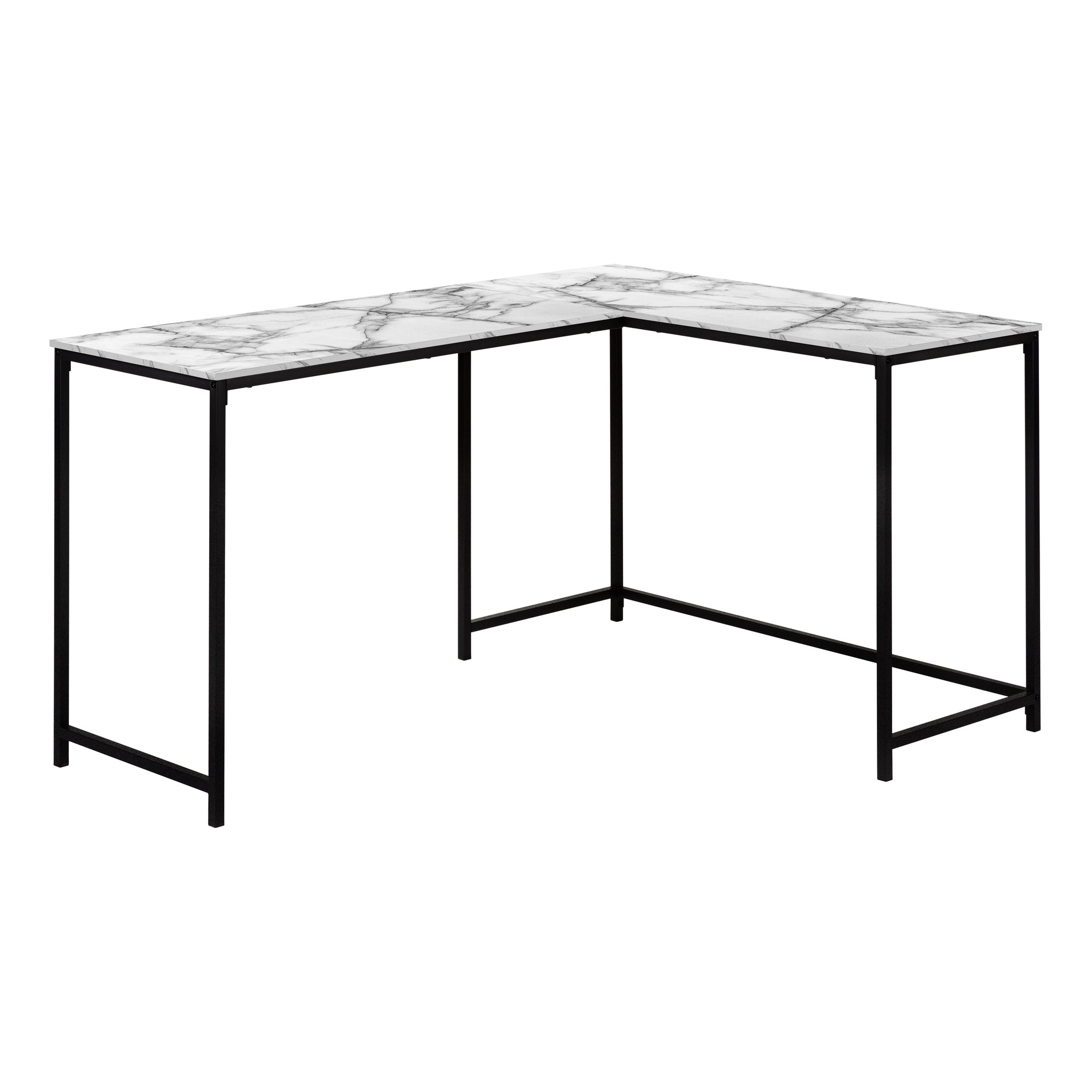 Computer Desk - 58L / White Marble / Black Metal Corner