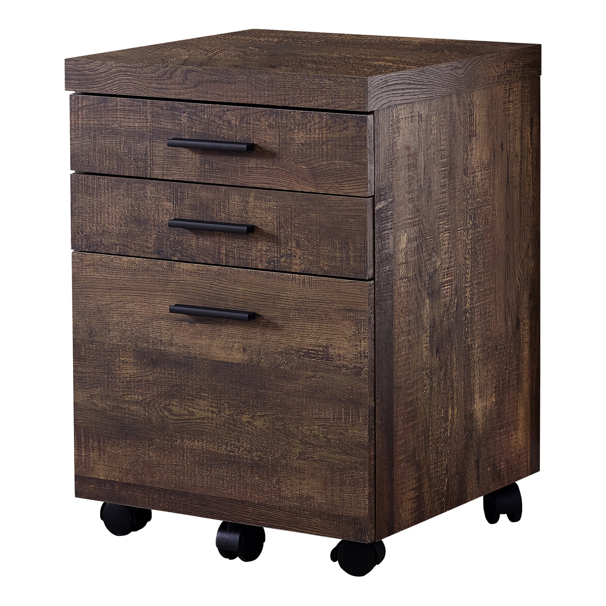 Filing Cabinet - 3 Drawer / Brown Reclaimed Wood/ Castors