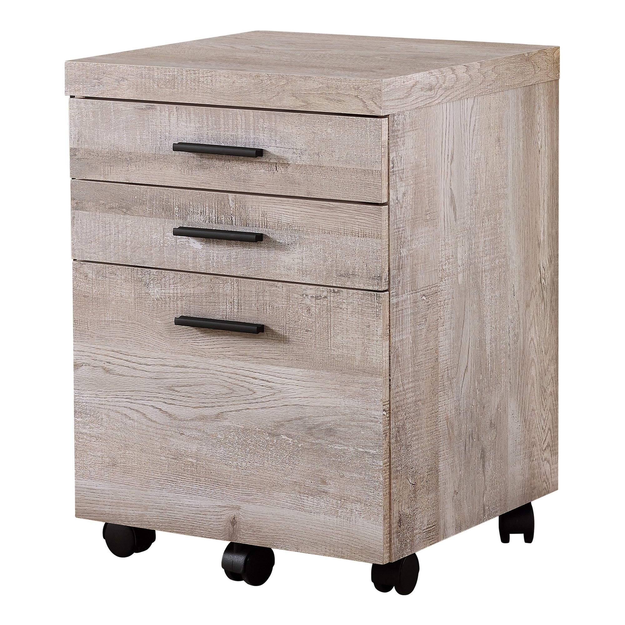 Filing Cabinet - 3 Drawer / Taupe Reclaimed Wood/ Castors