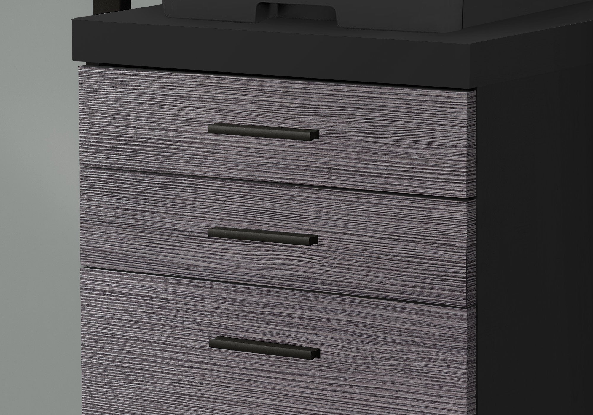 Filing Cabinet - 3 Drawer / Black / Grey On Castors